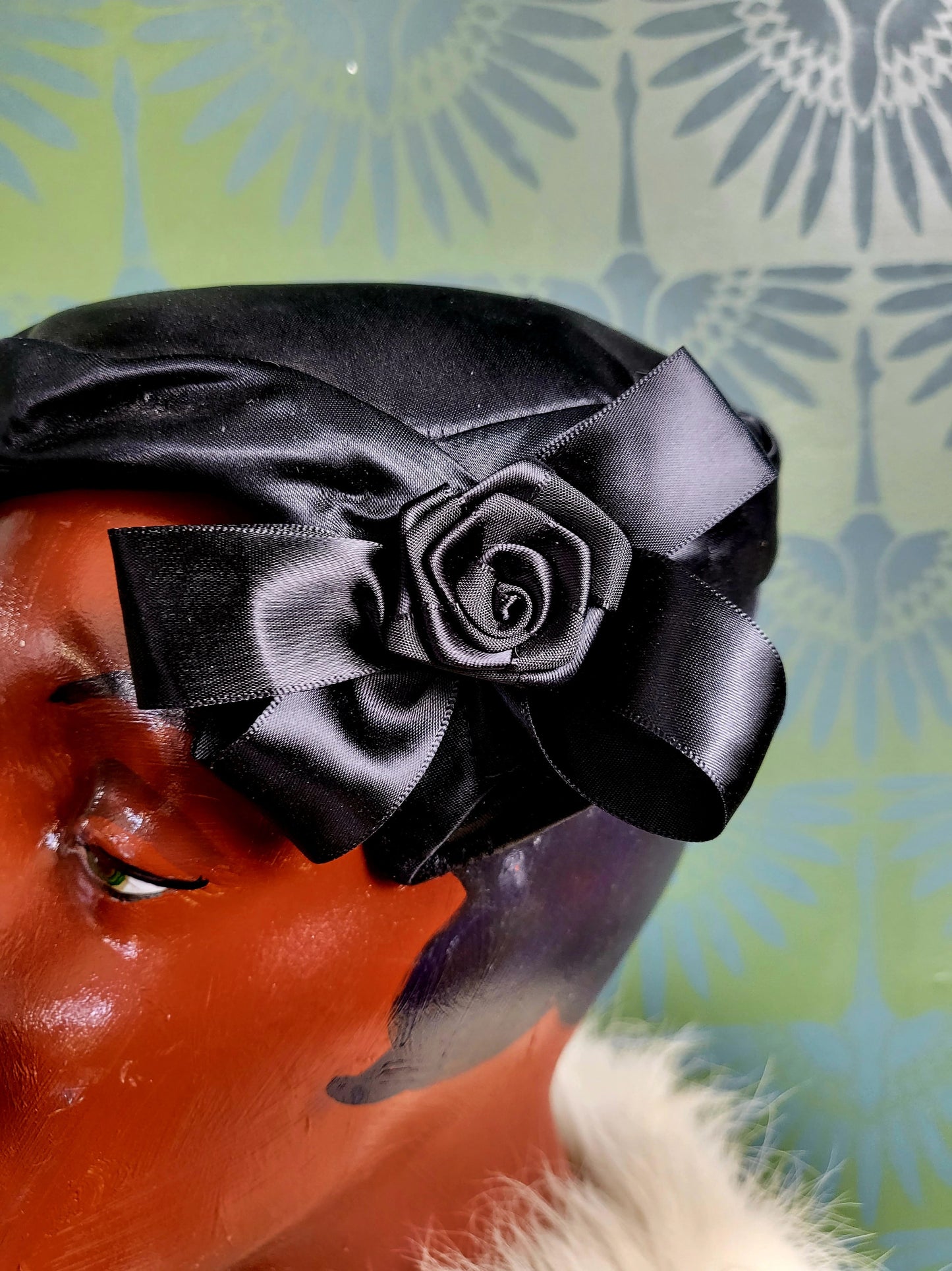 SOLD - Vintage 1950's Black Satin Circle Hat