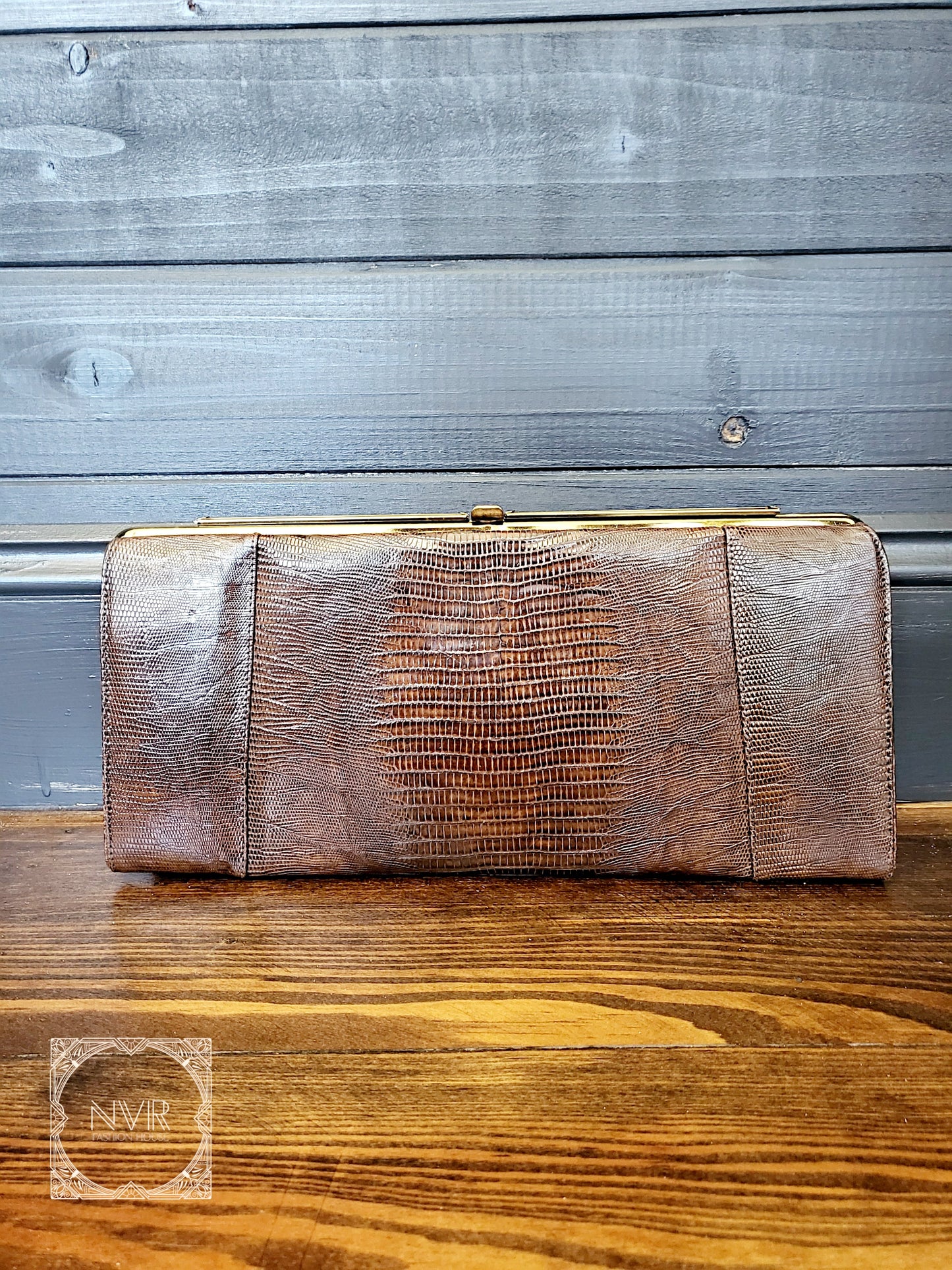 SOLD - Vintage 1950's-1960's Lizard Clutch/Handbag-Brown
