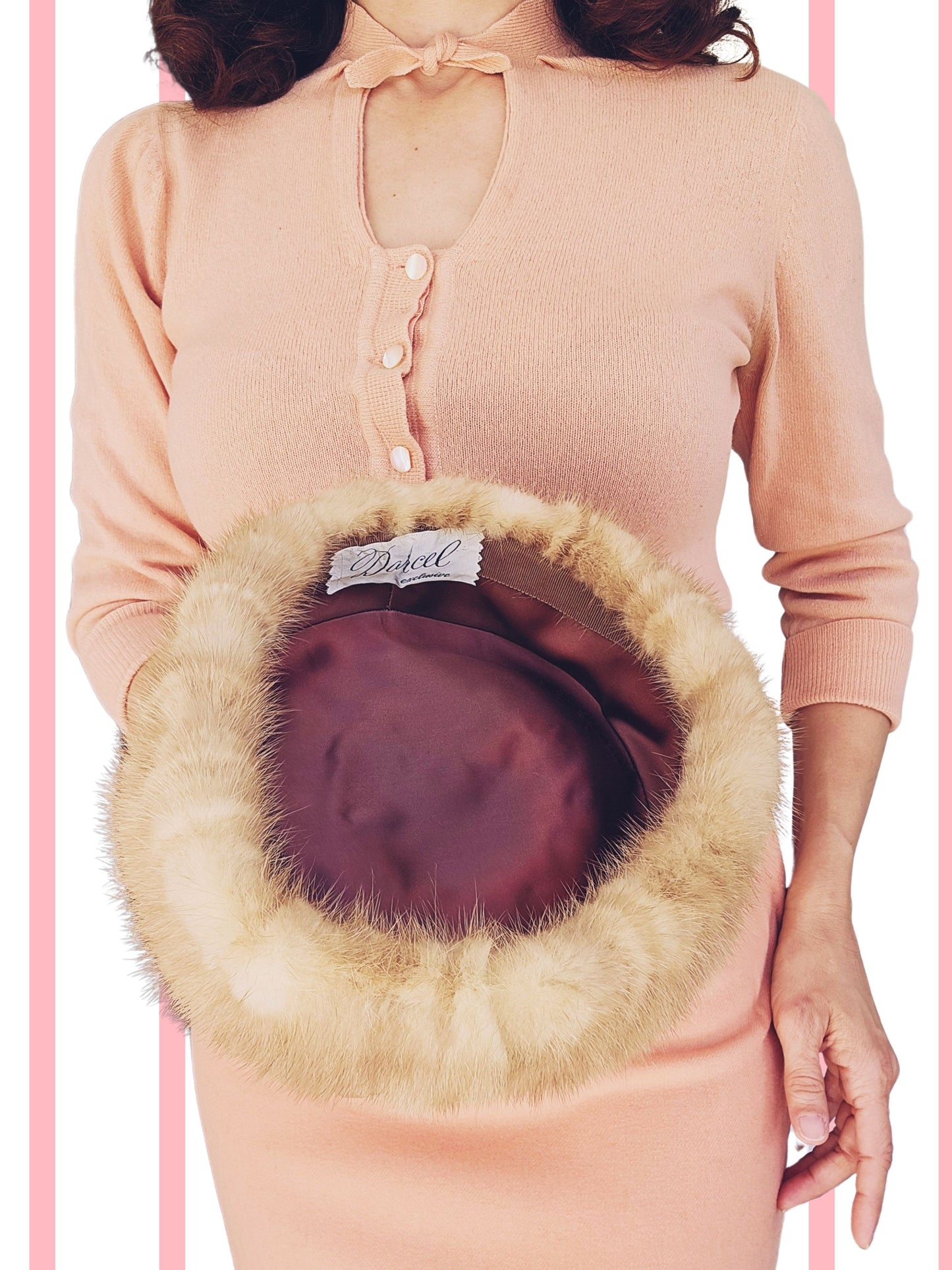 SOLD - Vintage "Darcel" Palomino Mink Pillbox Topper