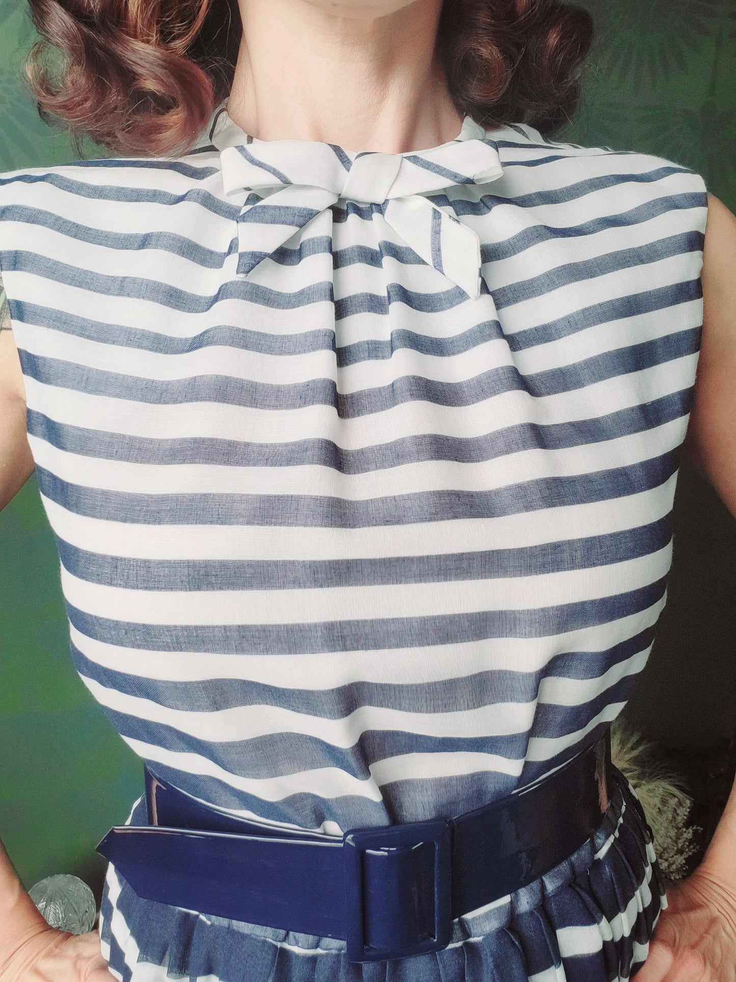 SOLD - Vintage Hartly Westwood Fashions Striped Full Skirt Dress -Navy/White