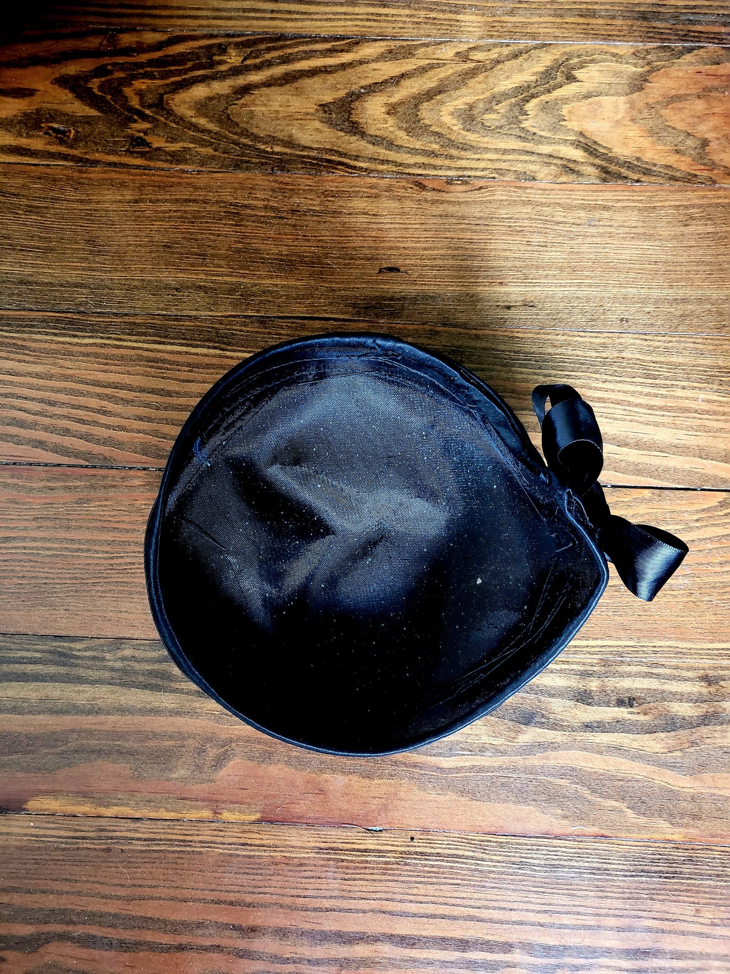 SOLD - Vintage 1950's Black Satin Circle Hat