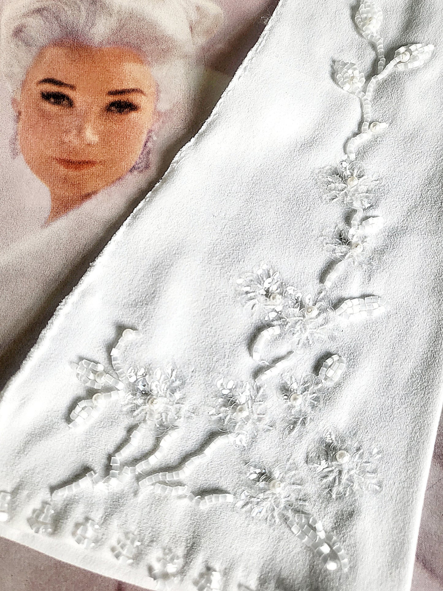 SOLD - Vintage 1950's-1960's White Nylon Floral Beaded Long Gloves