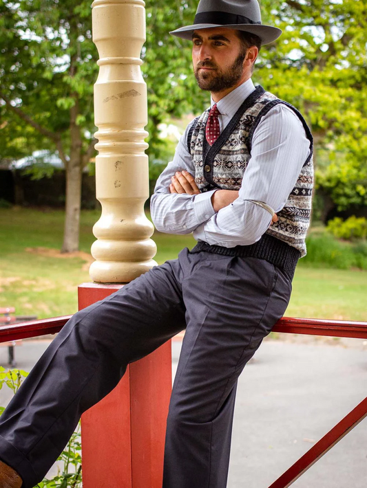 STYLE 4007 - 1940's Vintage Style Hugo Fishtail Back Trousers in Slate Grey