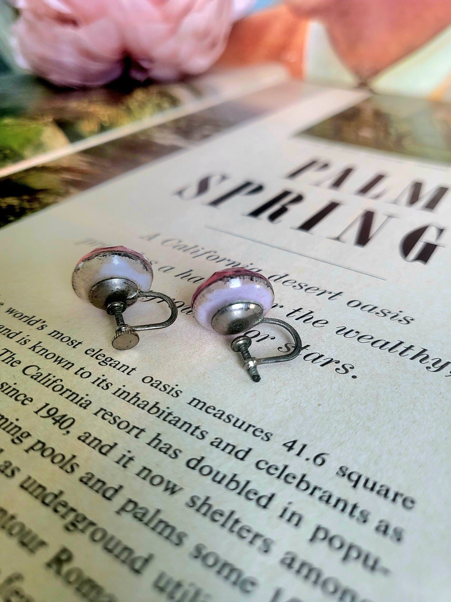SOLD -Vintage Large Pink Rhinestone Studs (Screw Post)