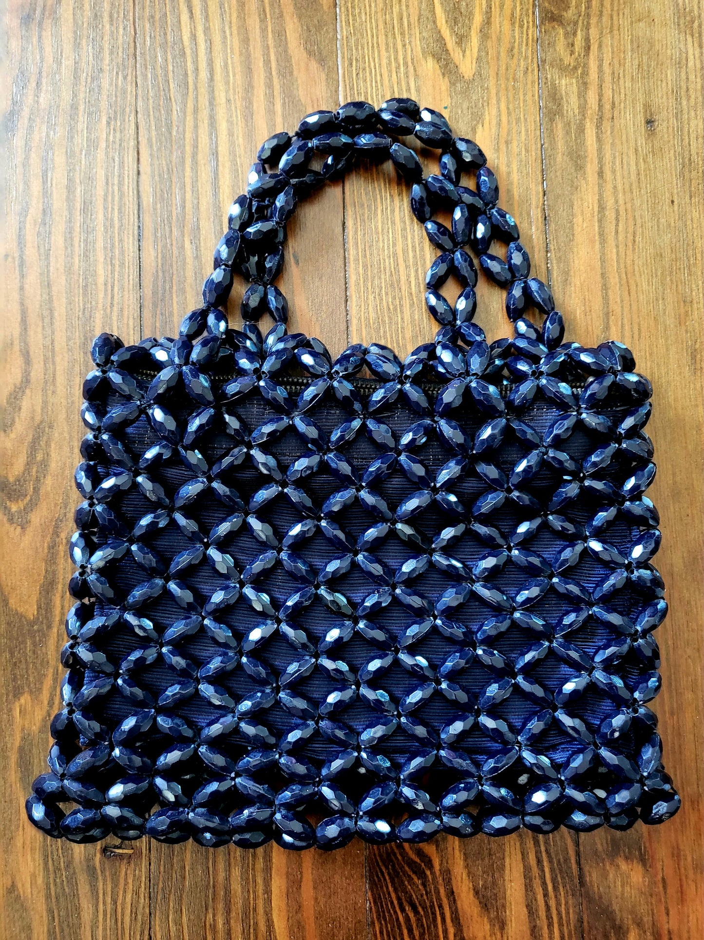SOLD - Vintage 1950's Dark Navy Lucite Bead Handbag