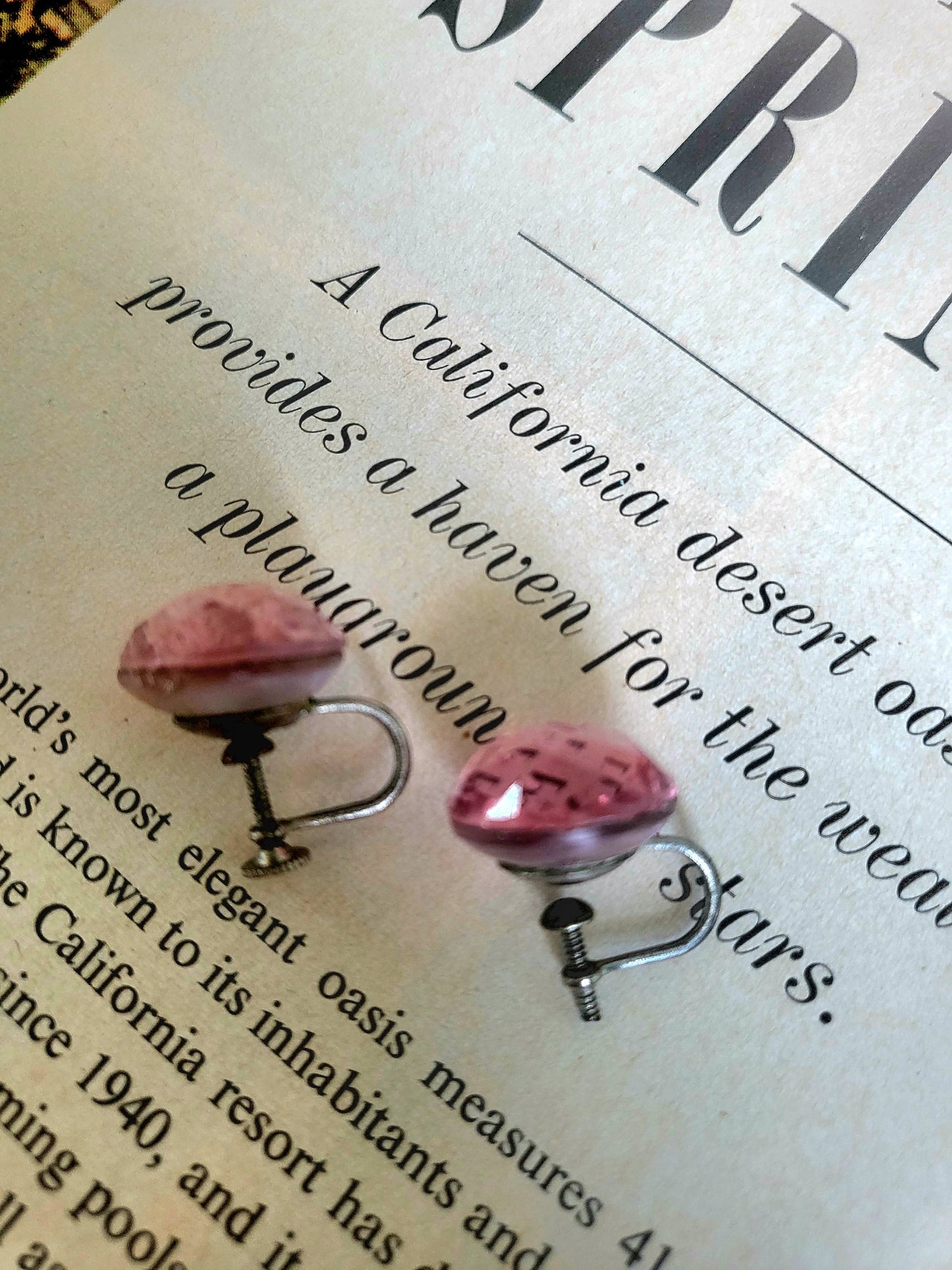 SOLD -Vintage Large Pink Rhinestone Studs (Screw Post)