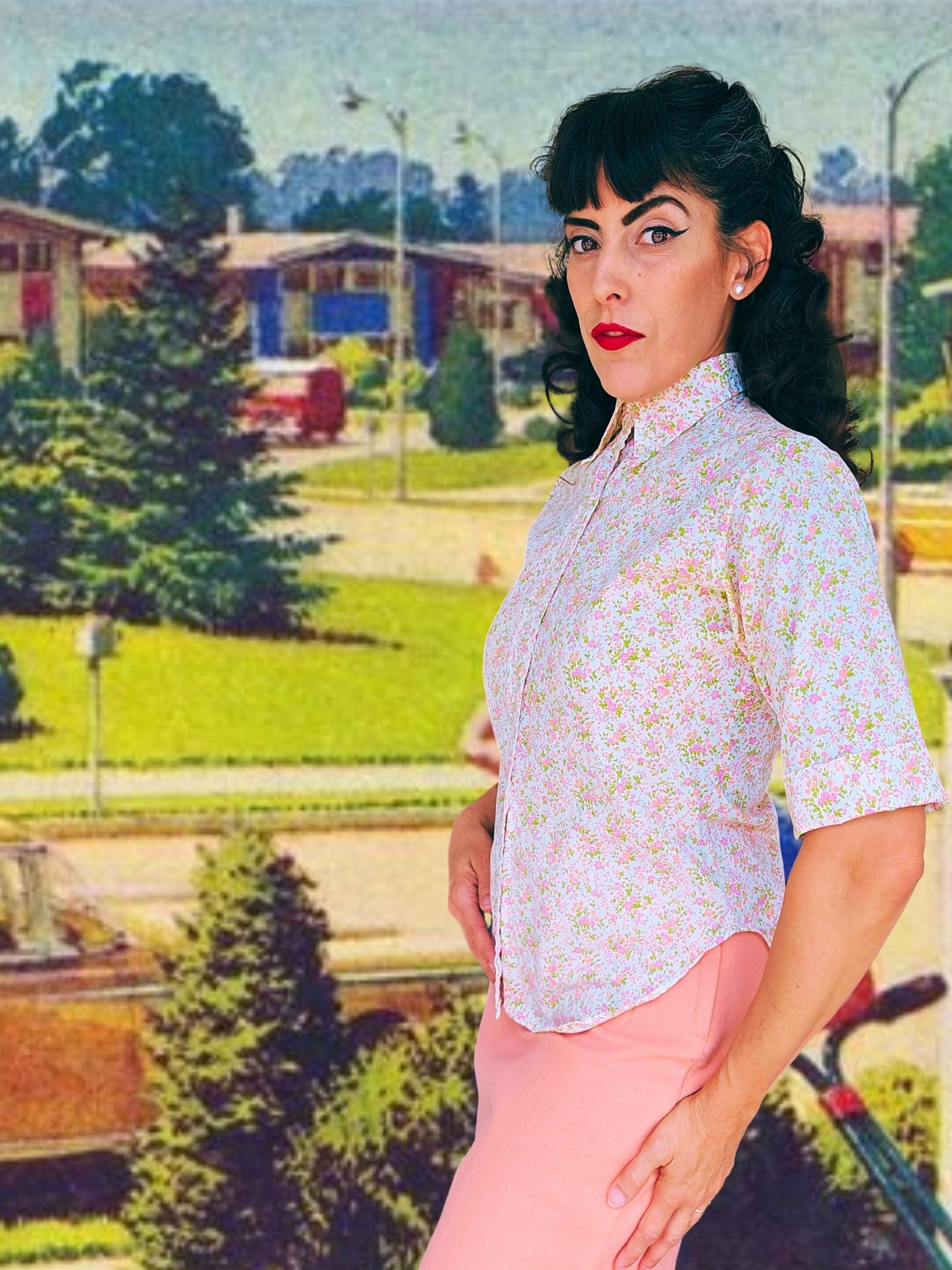 SOLD - Vintage 1950's "Cos Cob" Cotton Floral Blouse