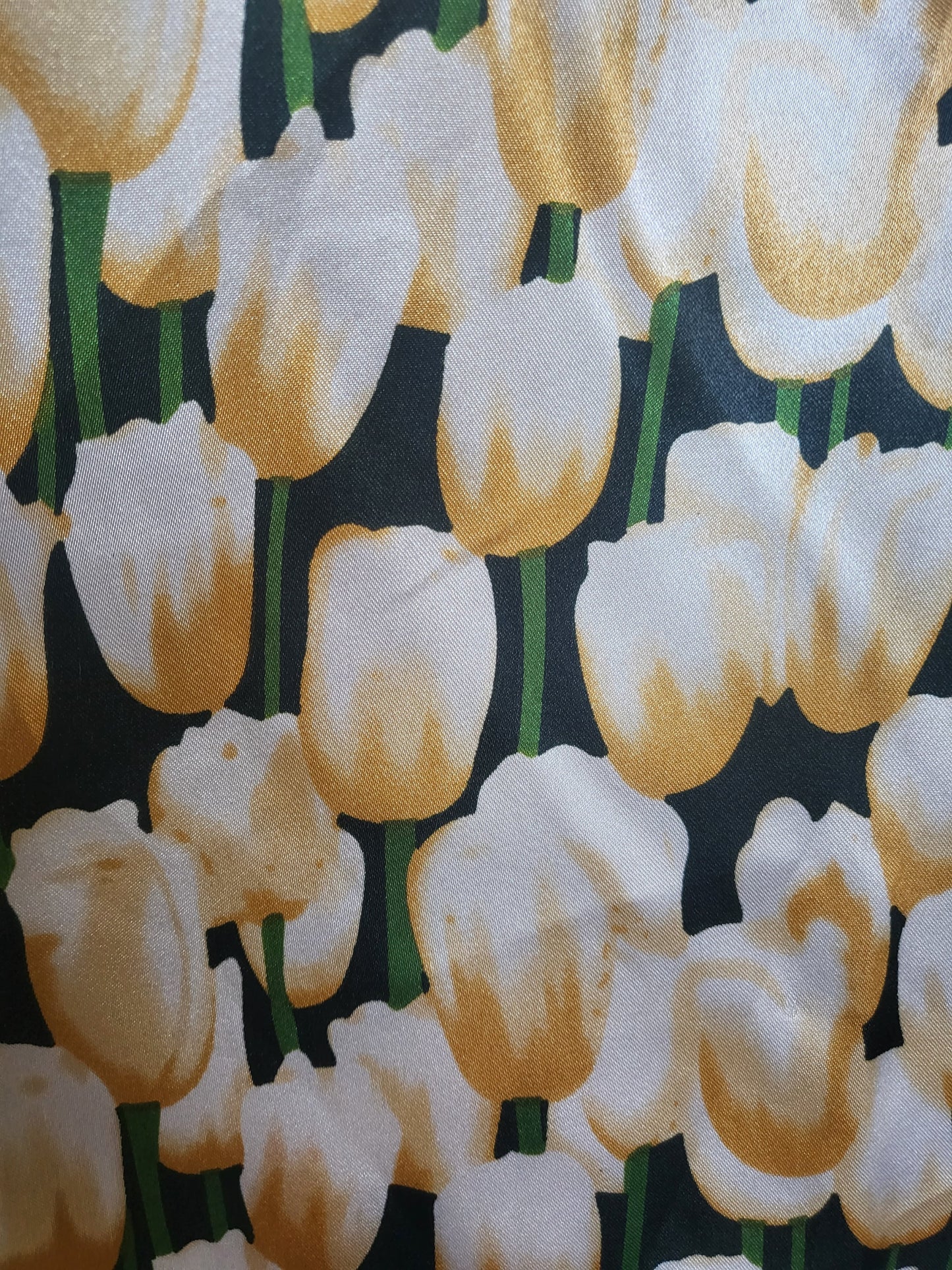 SOLD - Vintage Robin Ruth Tulip Scarf Forrest Green Floral Flowers Long Rectangle