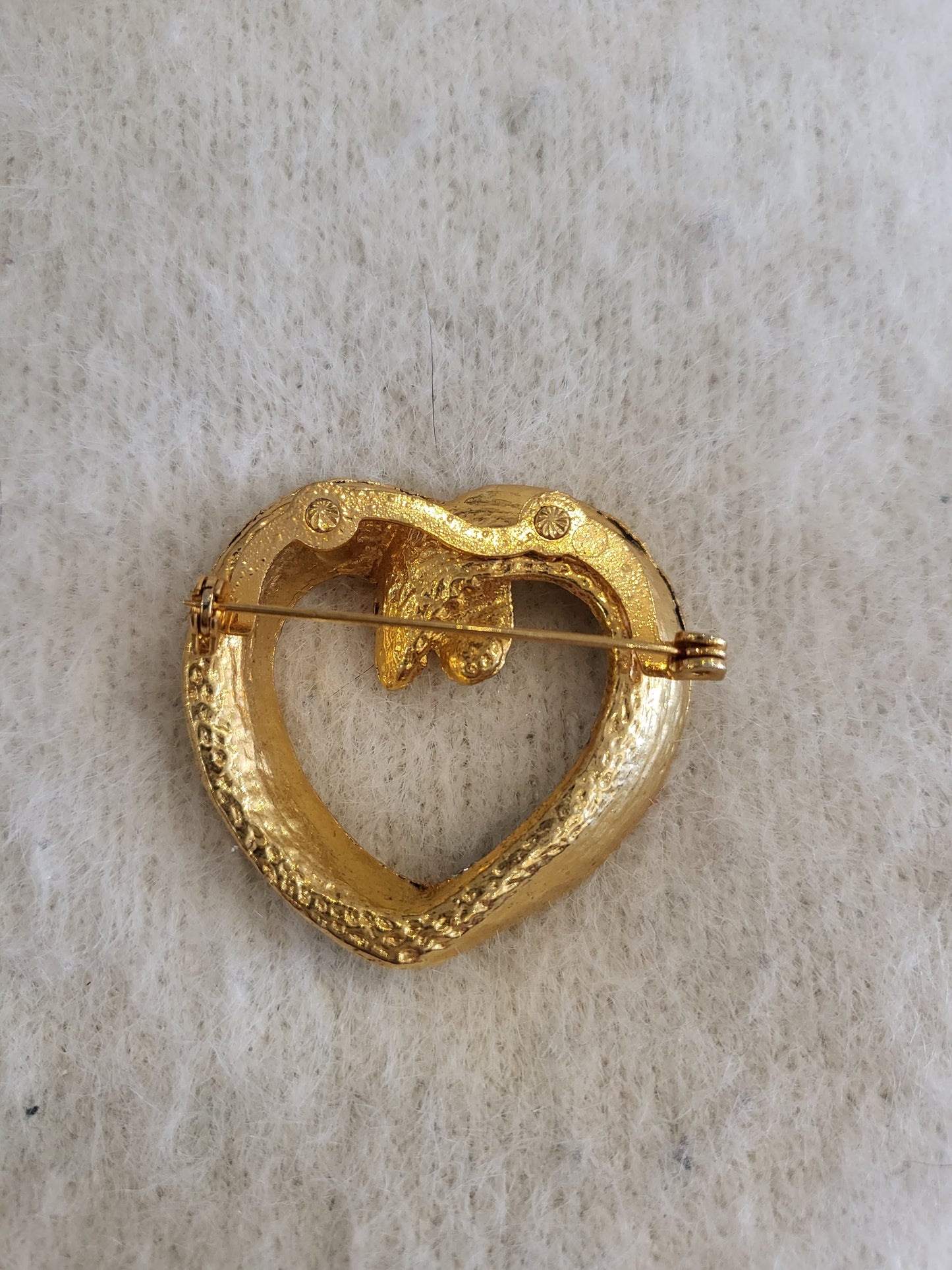 Vintage Golden Heart with Silver Glitter Inlay Brooch