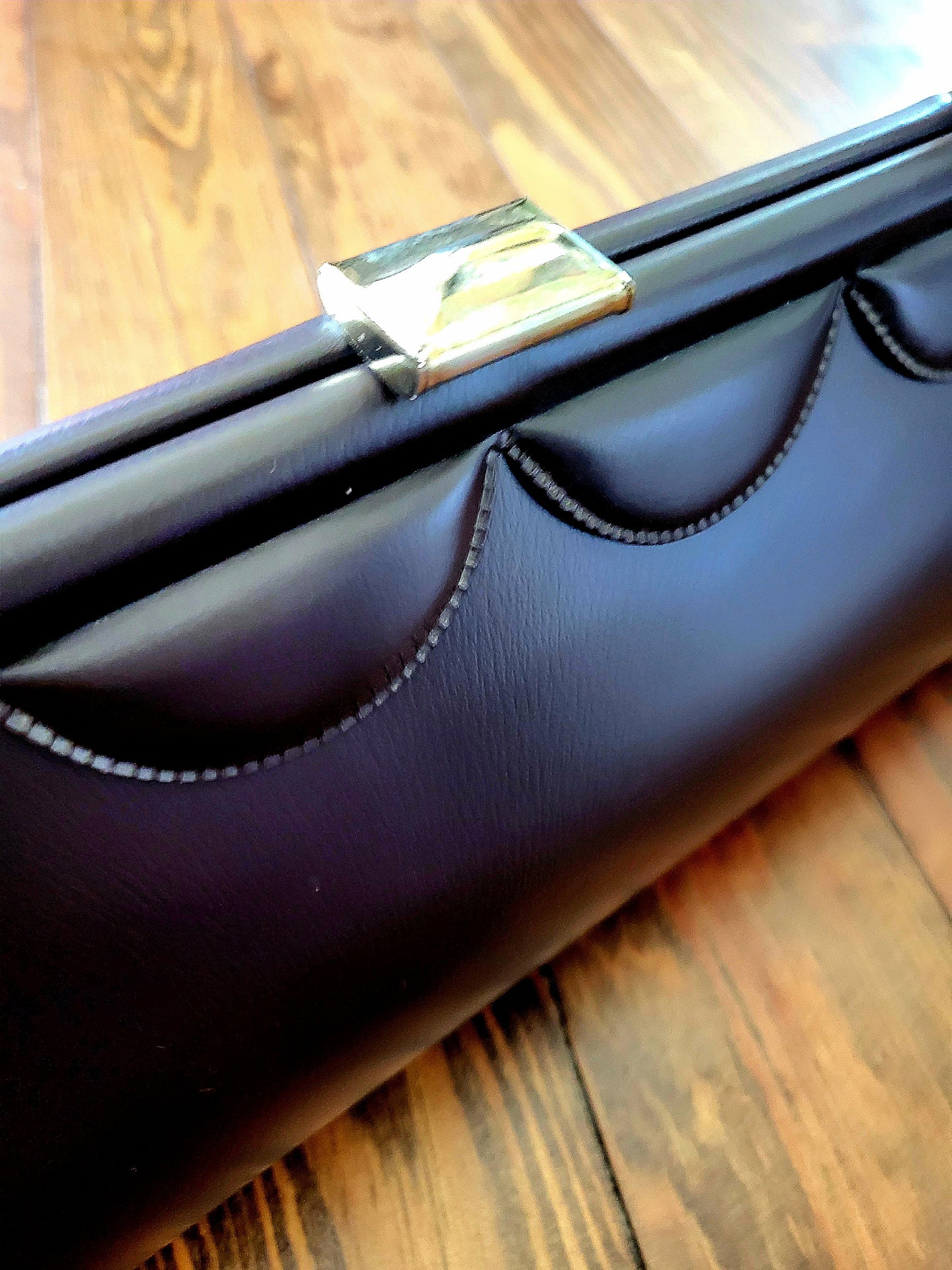 SOLD - Vintage 1950's - 1960's Chocolate Brown Vinyl Barrell Handbag