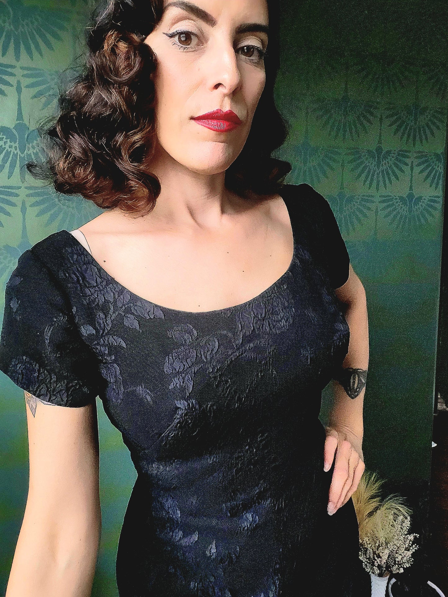 SOLD - Vintage 1950's-1960's Mardi Gras of New York Black Brocade Cocktail Dress