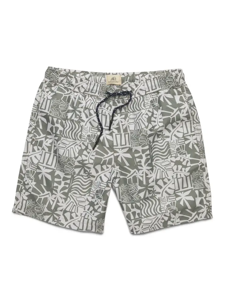 Jimmy Geo Leaf Print Lined Volley Shorts - Seagrass