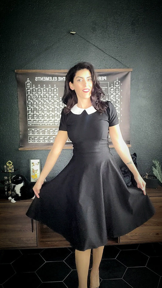 Wednesday Addams Circle Dress with Pointy Collar