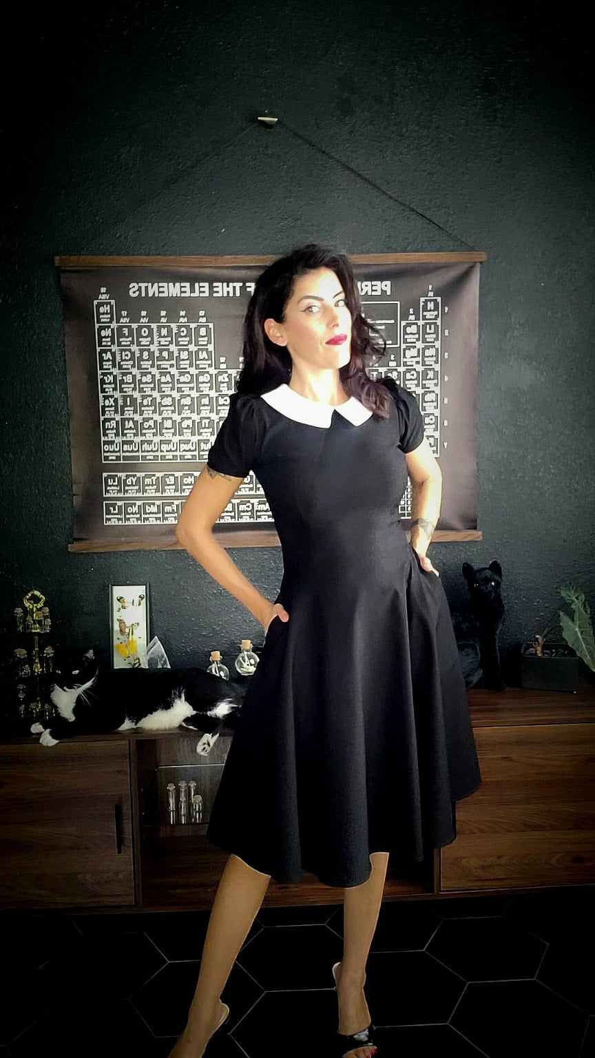 Wednesday Addams Circle Dress with Pointy Collar