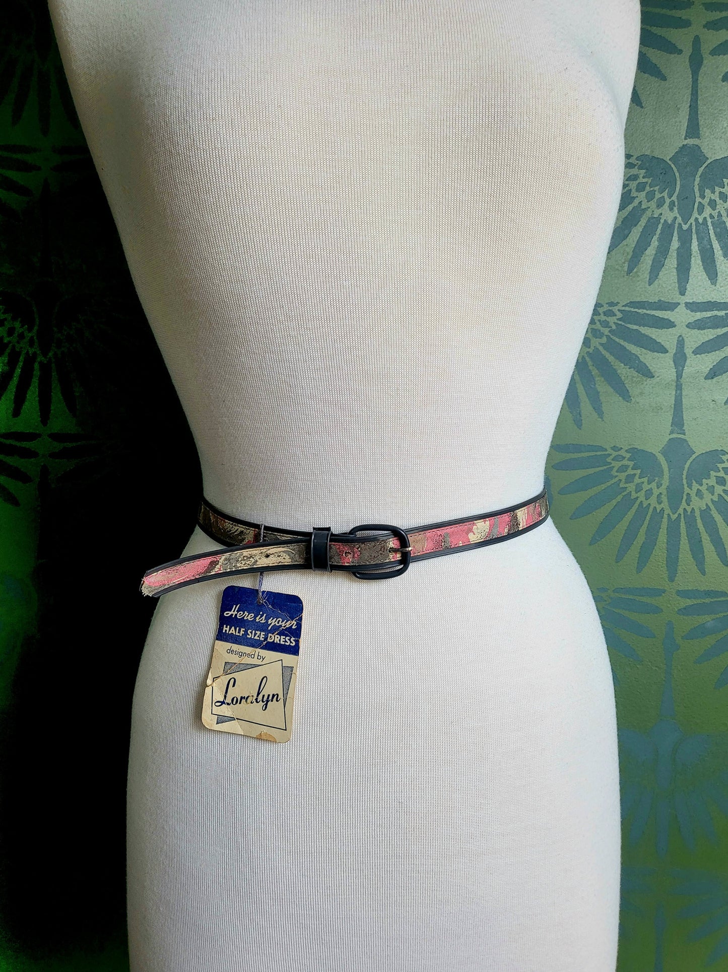 Vintage Loralyn Gray and Pink Abstract Print Belt