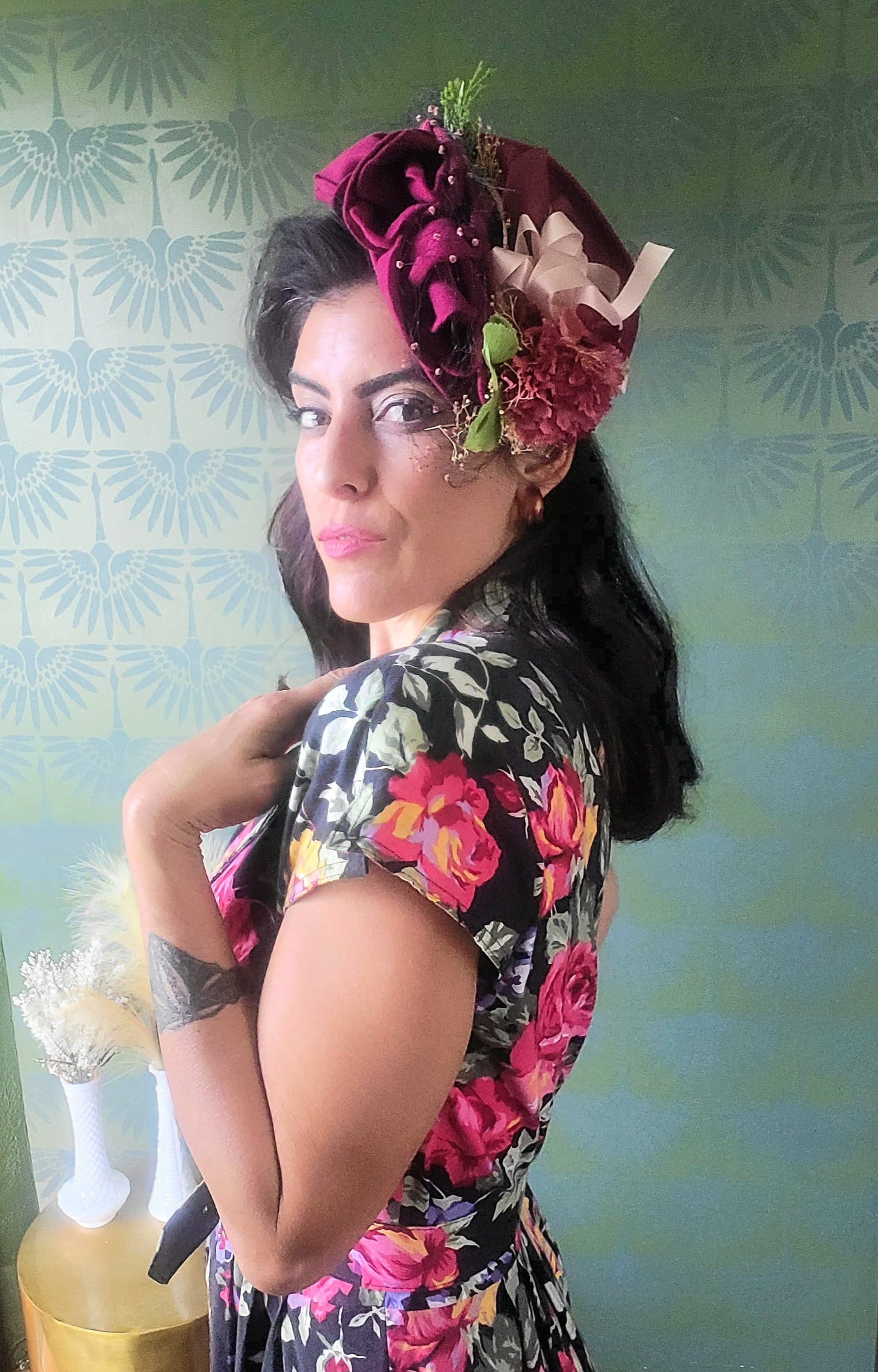 SOLD - Vintage 1980's "Carol Anderson" Dark Floral Fit & Flare Dress