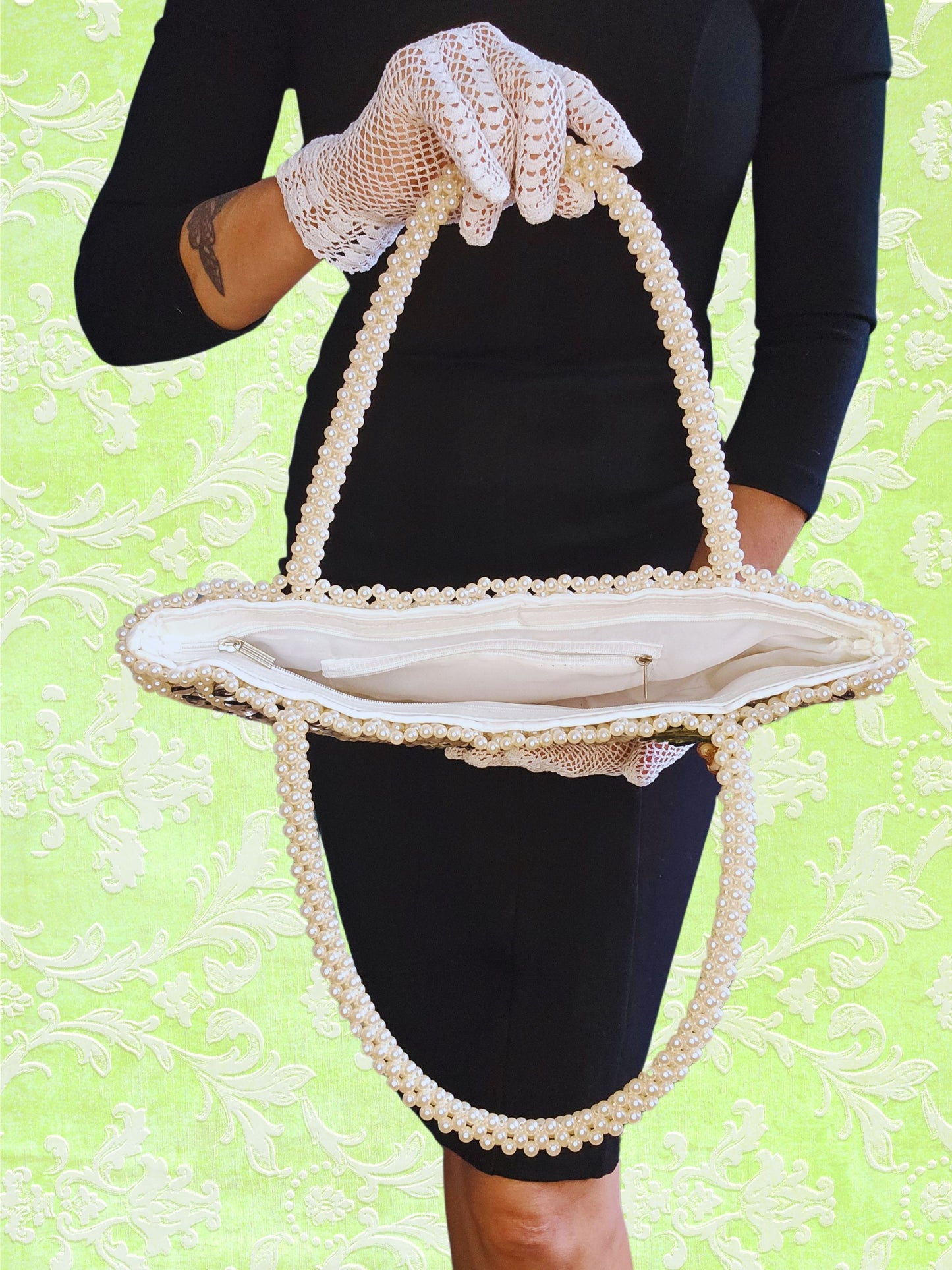 SOLD - Vintage Faux Pearl and Beaded Spider Web Handbag