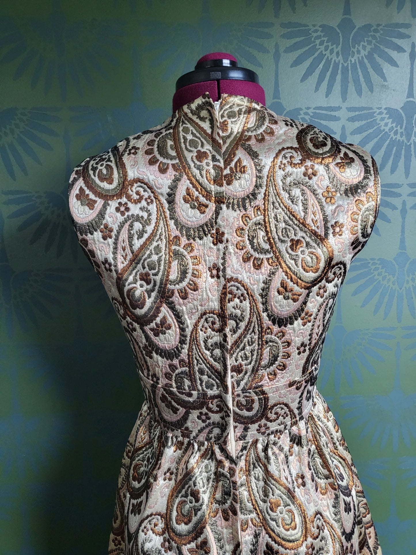 SOLD - Vintage 1960's Kent Original Metallic Bronze Paisley Short Gown with Jacket