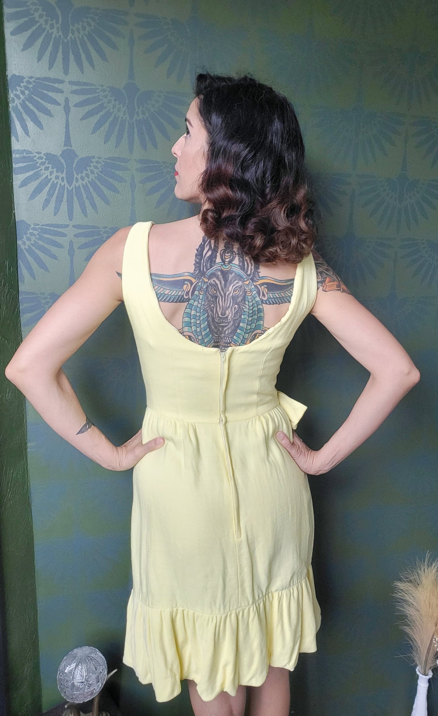 SOLD - Vintage 1960's Lemon Yellow Sun Dress with Ruffle Hem