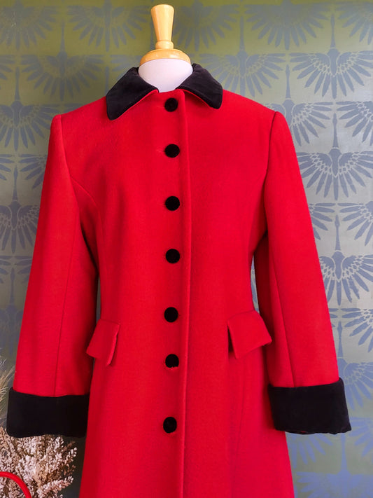 SOLD - Vintage "Albert Nipon" Lipstick Red Wool Box Coat