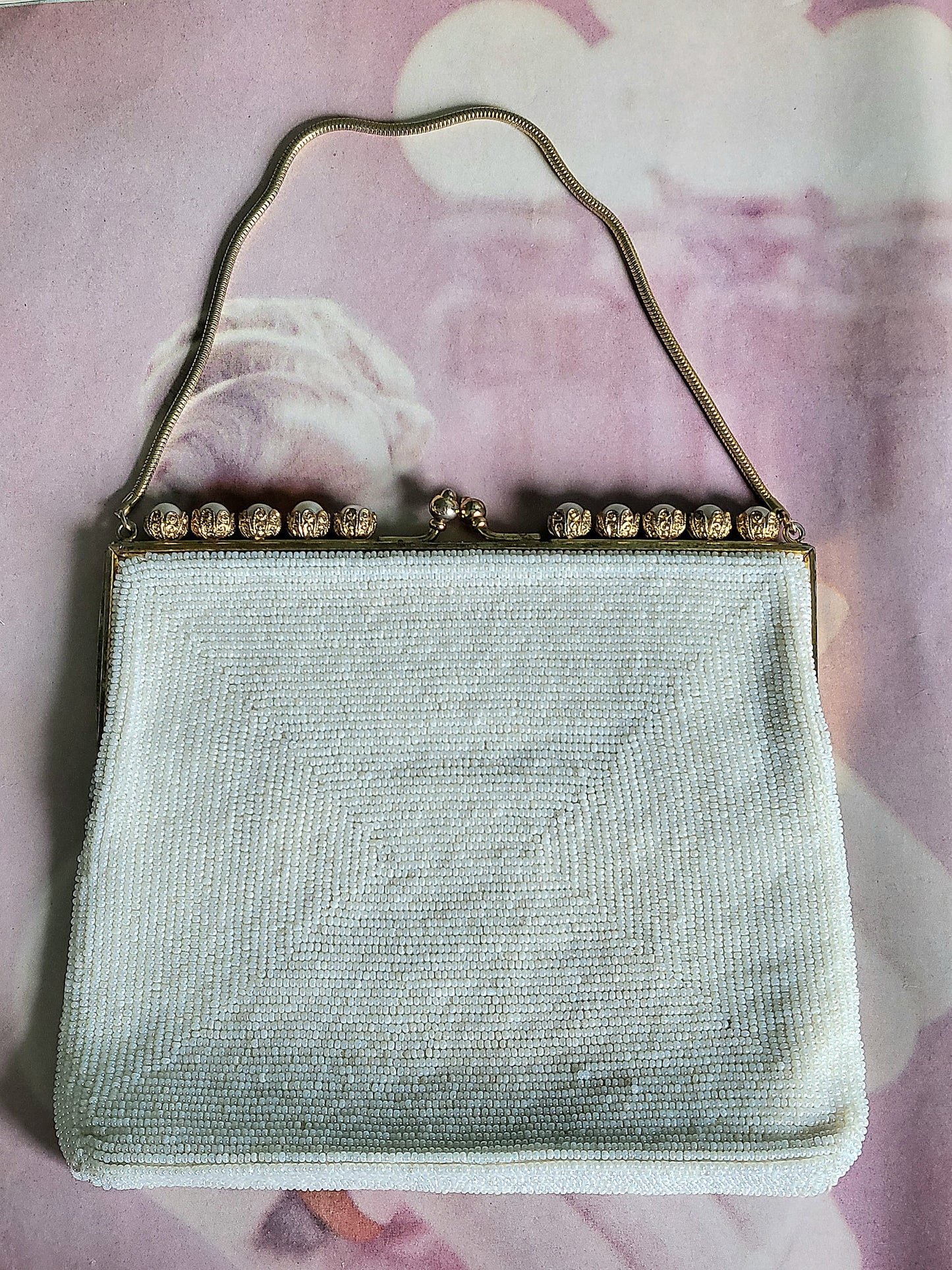 SOLD - Vintage 1950's Debbie Ivory Flower Beaded Evening Bag
