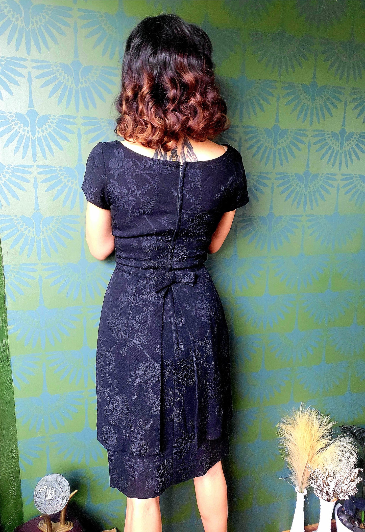SOLD - Vintage 1950's-1960's Mardi Gras of New York Black Brocade Cocktail Dress