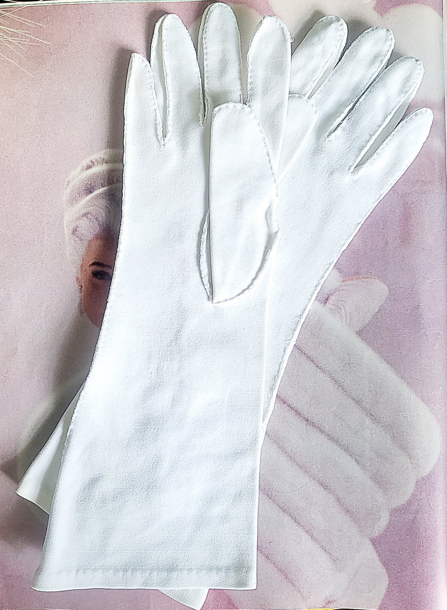 SOLD - Vintage 1950's-1960's White Nylon Floral Beaded Long Gloves