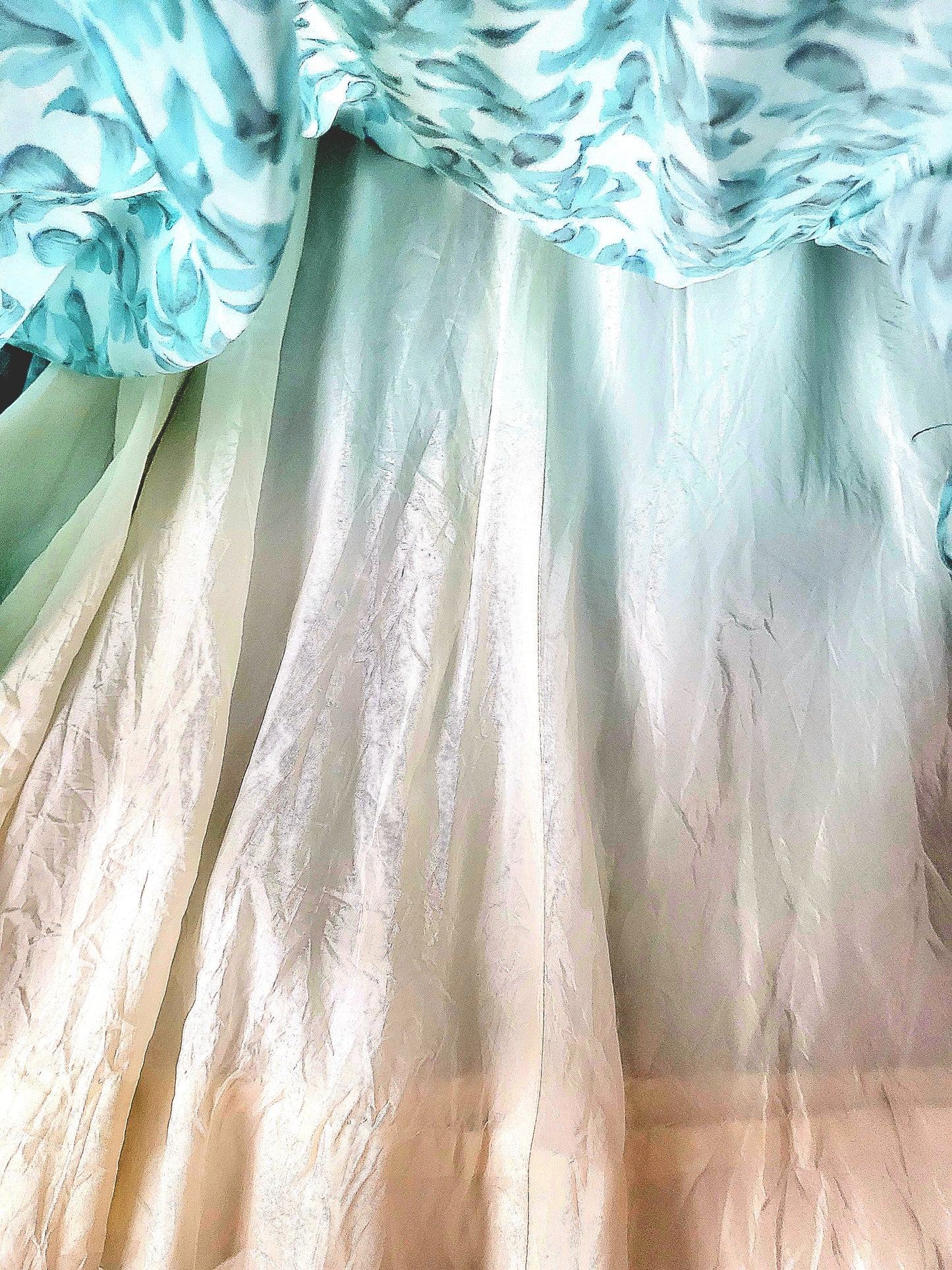 SOLD - Vintage 1950's Robbin Egg Blue Floral Full Skirt Dress With Sky Blue Ribbon Detail