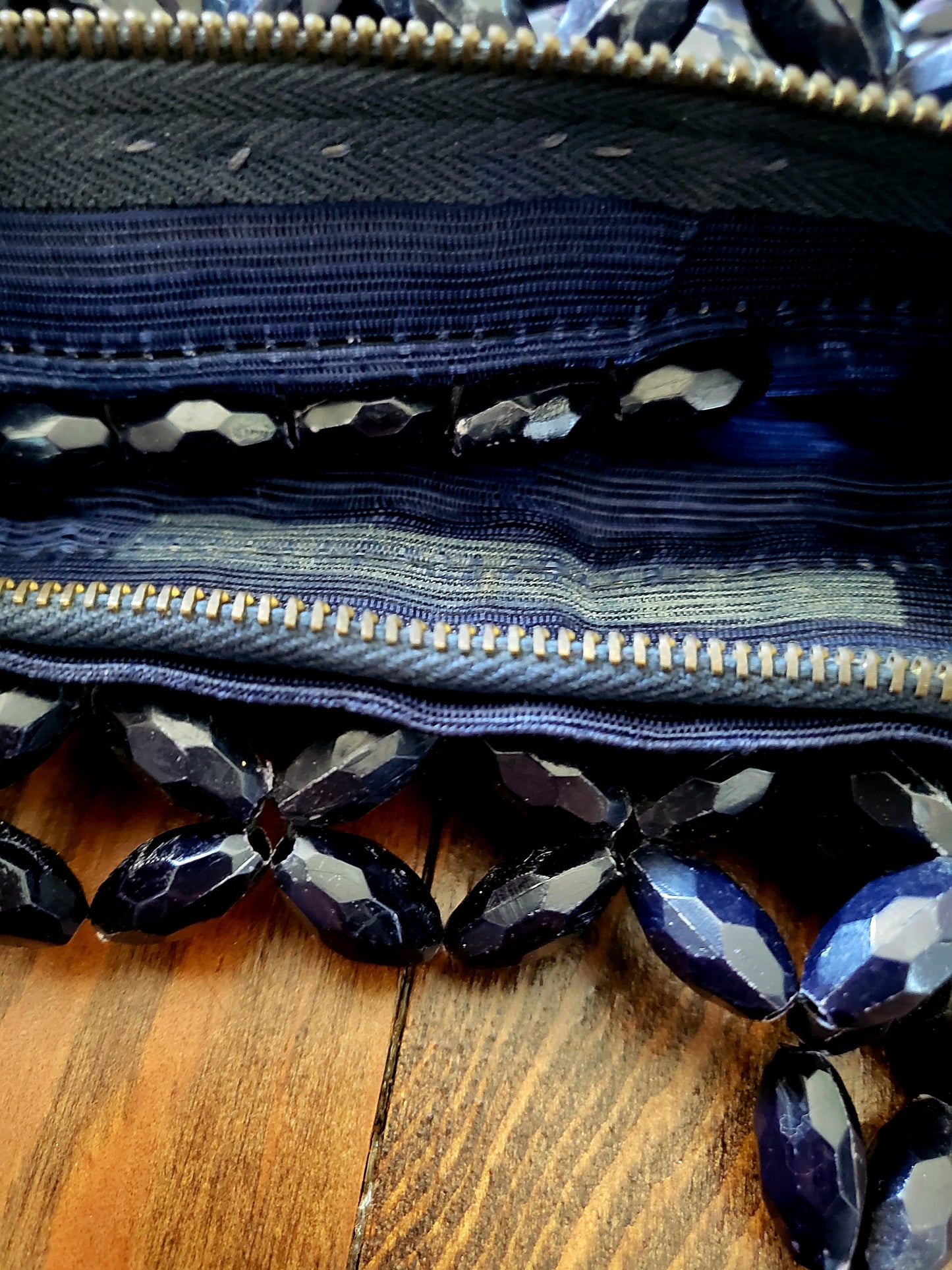SOLD - Vintage 1950's Dark Navy Lucite Bead Handbag