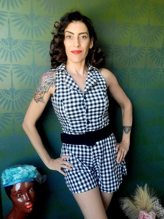 Vintage Style Gingham Playsuit - Black/White