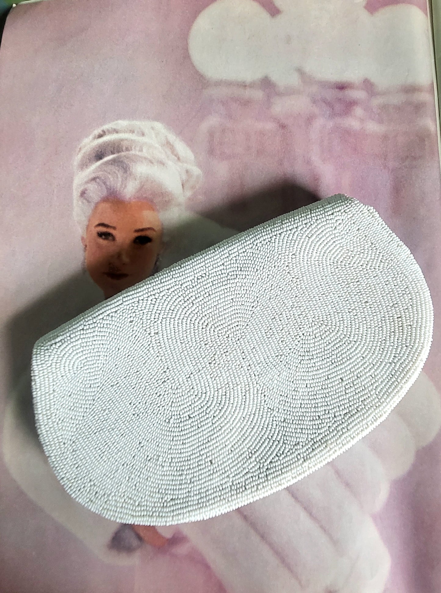 SOLD - Vintage 1950's "Walborg" White Micro-Bead Structured Clutch