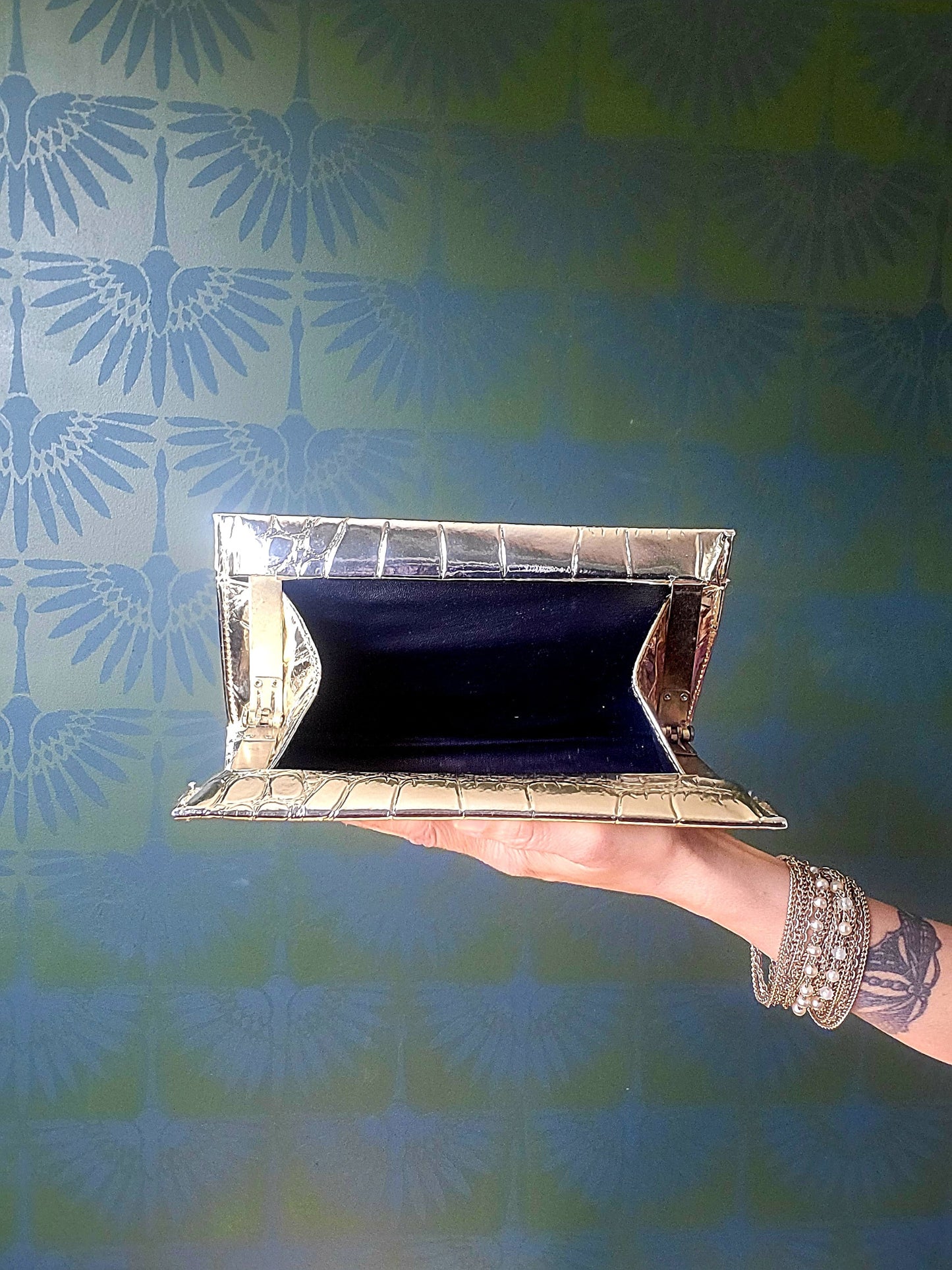 SOLD - Vintage Golden Faux Alligator Clutch