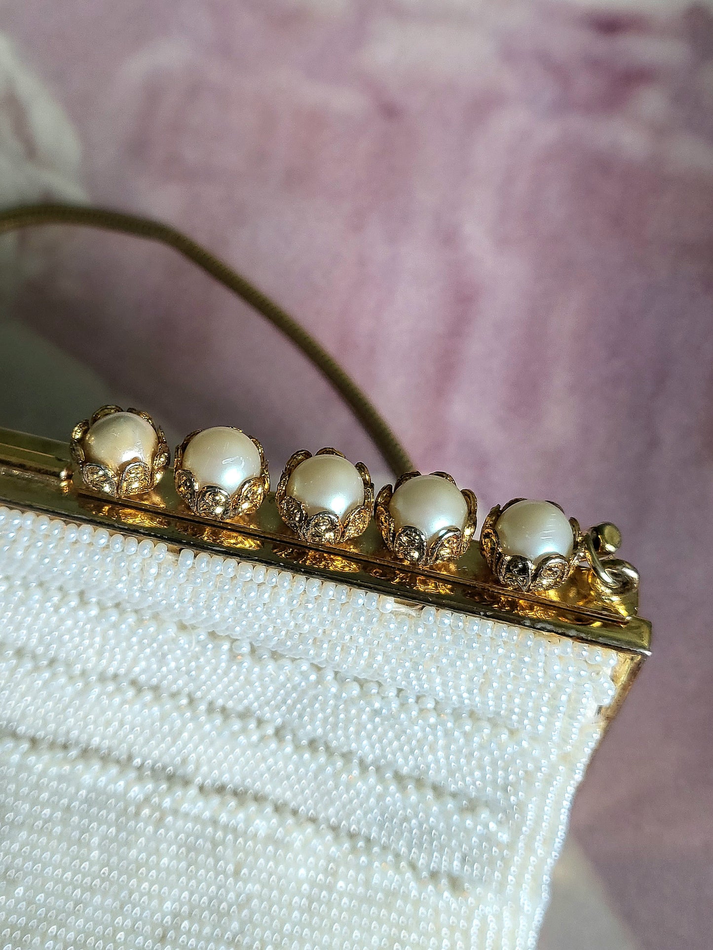 SOLD - Vintage 1950's Debbie Ivory Flower Beaded Evening Bag