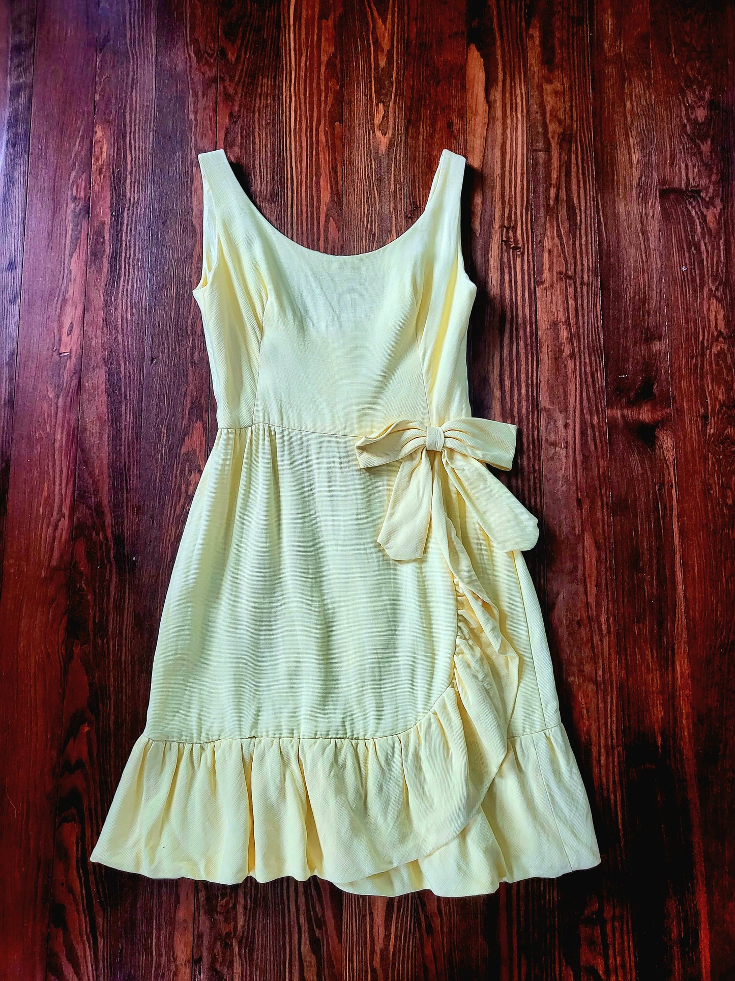 SOLD - Vintage 1960's Lemon Yellow Sun Dress with Ruffle Hem
