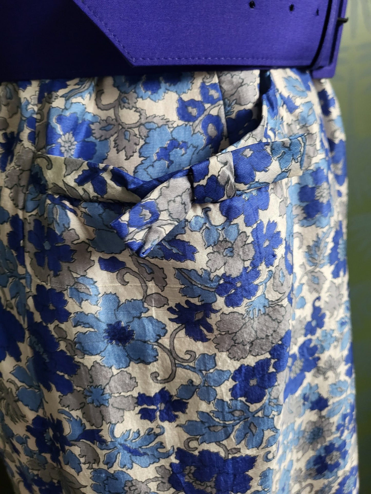 SOLD - Vintage 1950's Blakely Fashions Blue Floral Silk Dress