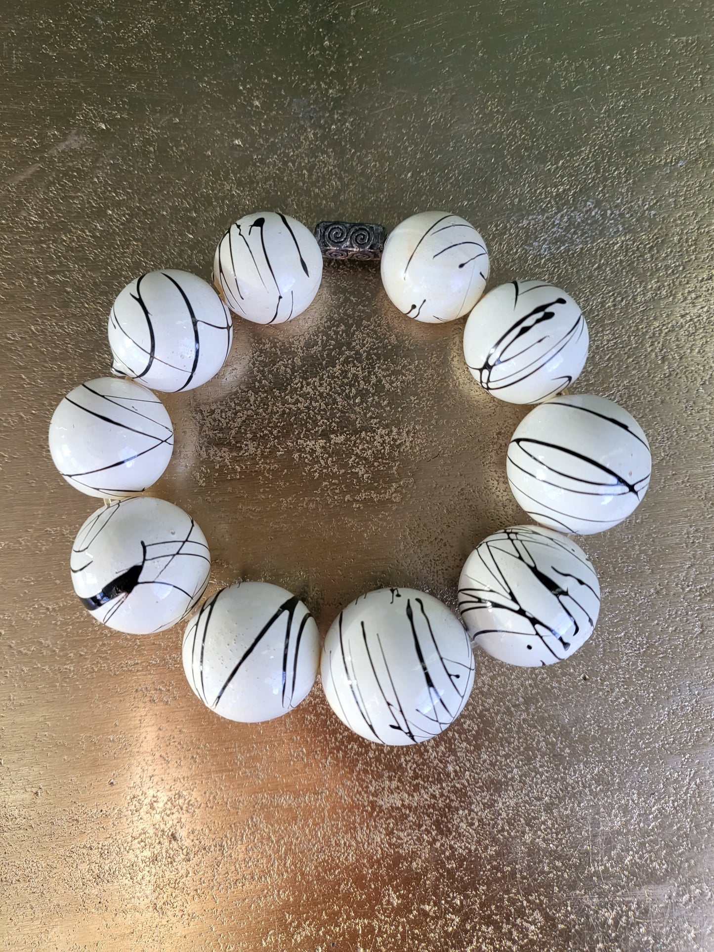 SOLD - Vintage White and Black Abstract Flower Earrings and Bracelet Set