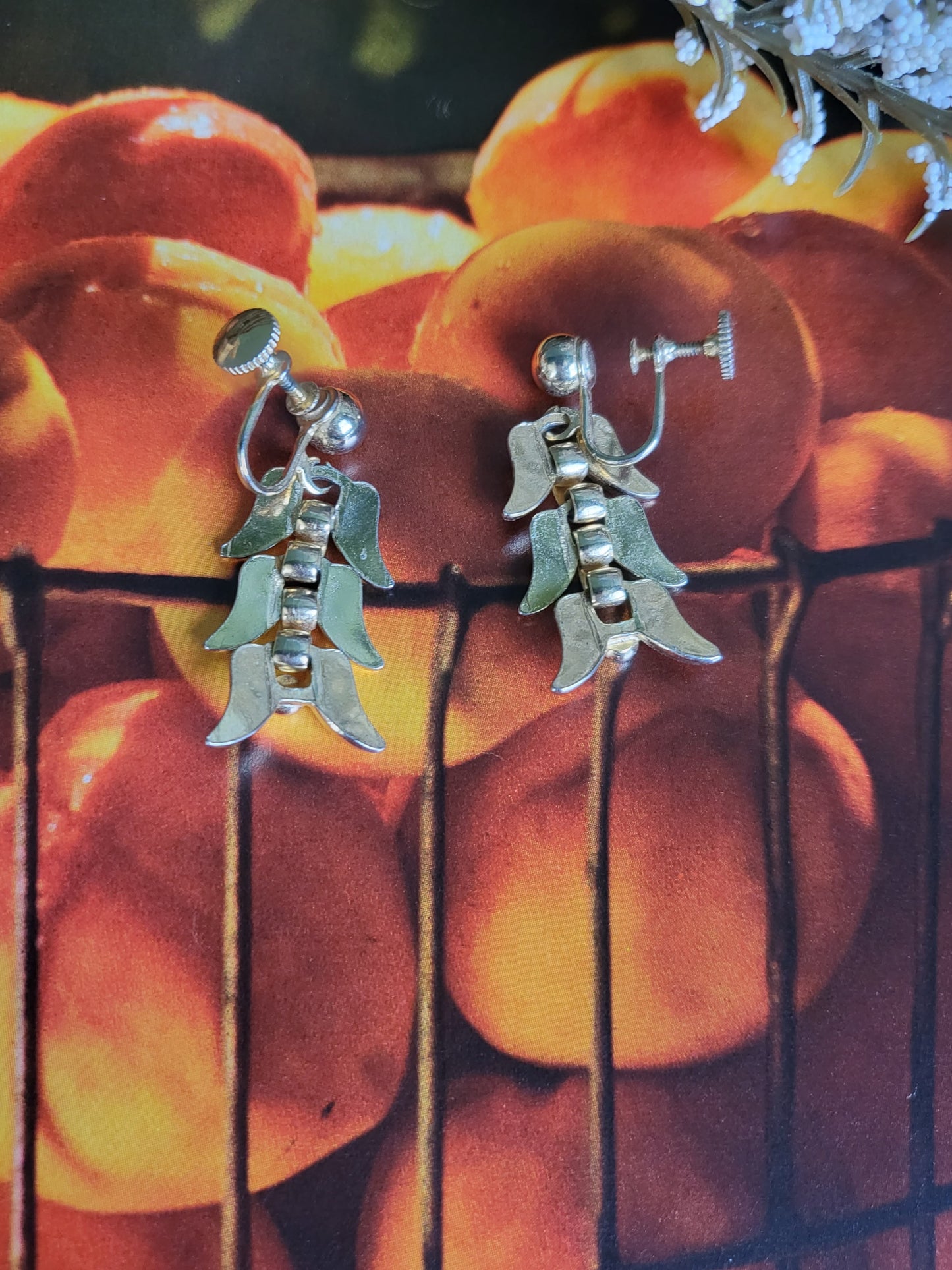 SOLD - Vintage 1950's -1960's Golden Petal Dangle Earrings