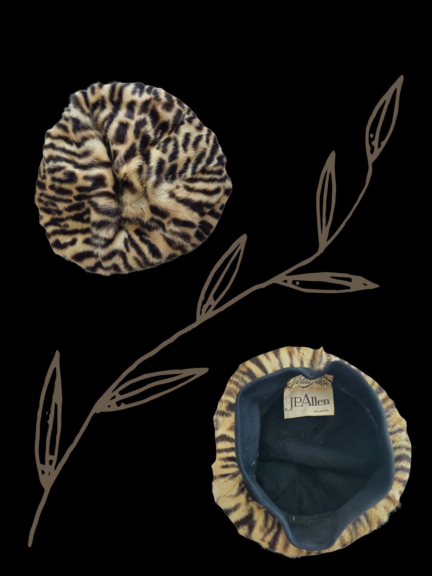 SOLD - Vintage 1940's-1950's "Miss Alice for JP Allen of Atlanta" Dyed Rabbit Slouch Beret