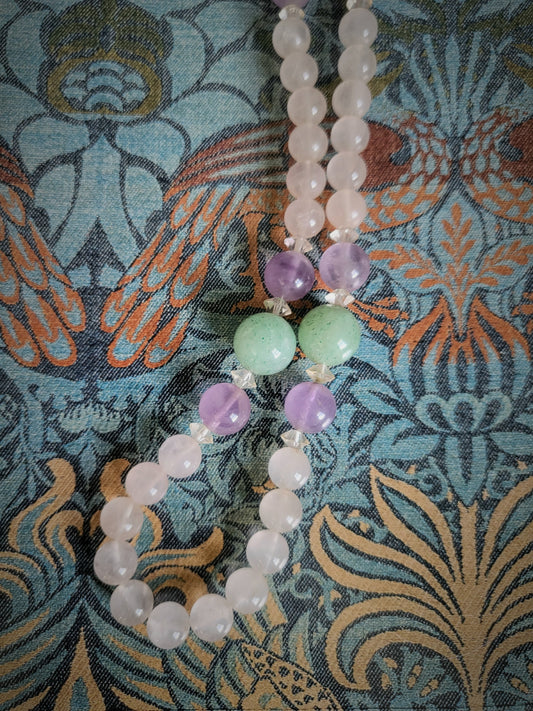 STYLE 7012 - Vintage Rose Quartz, Amethyst, and Aventurine Beaded Necklace