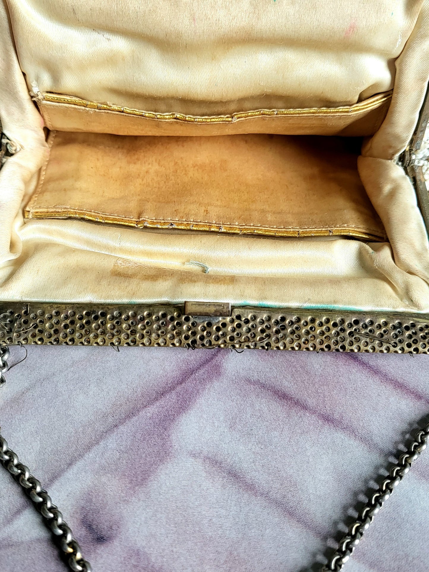 SOLD - Vintage 1930's Micro-Beaded and Embroidered Floral Evening Bag - Gold & Ivory