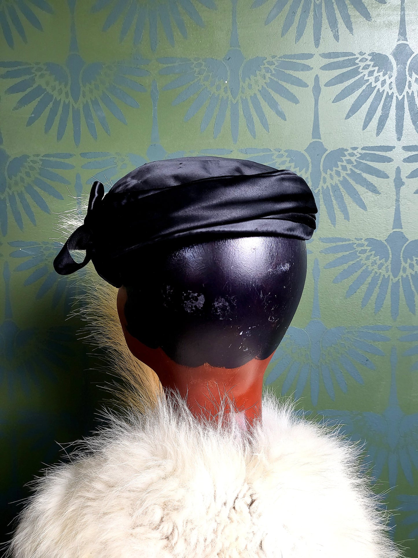 SOLD - Vintage 1950's Black Satin Circle Hat