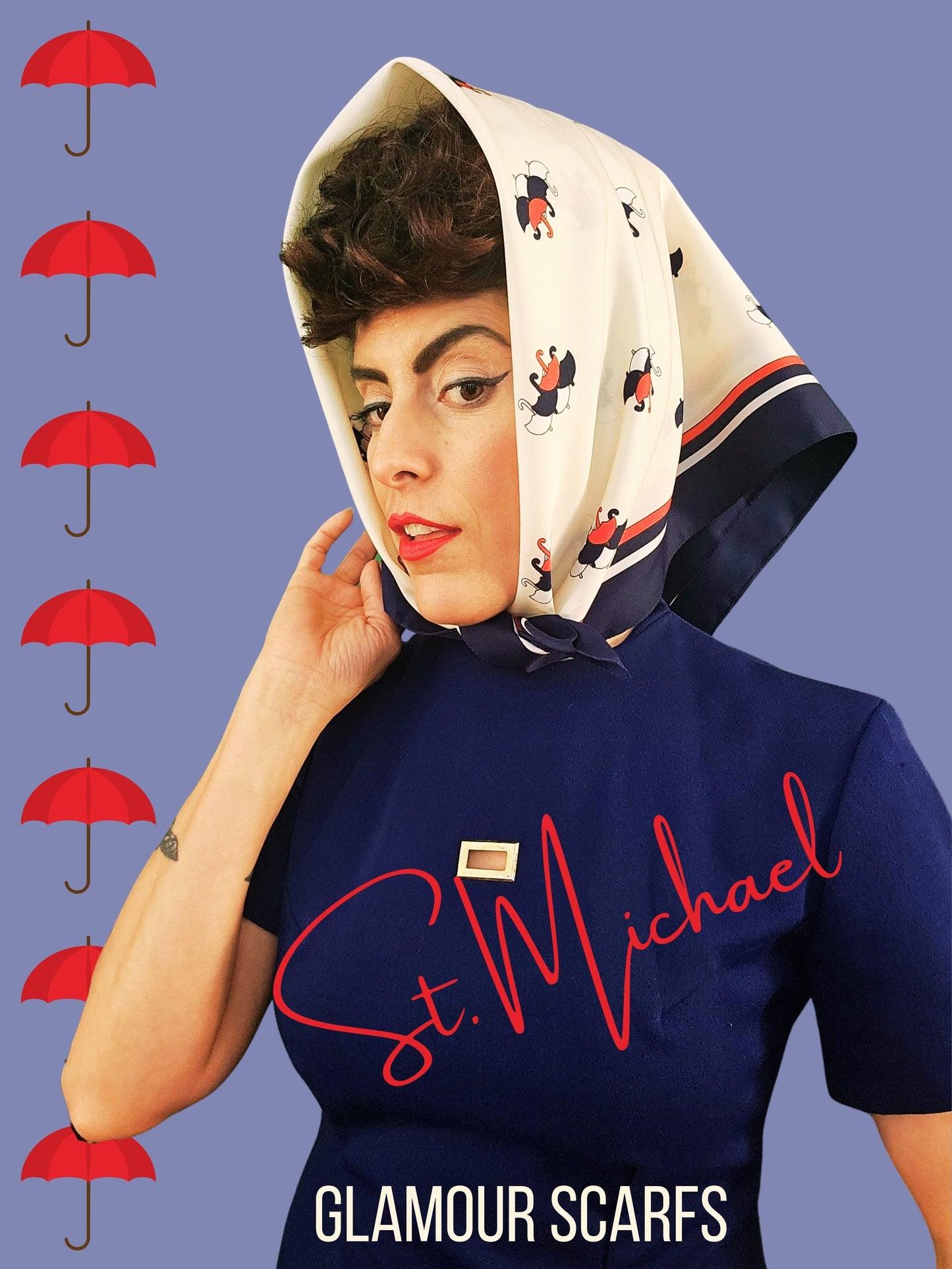 SOLD - Vintage "St. Michael" Umbrella Print Square Scarf