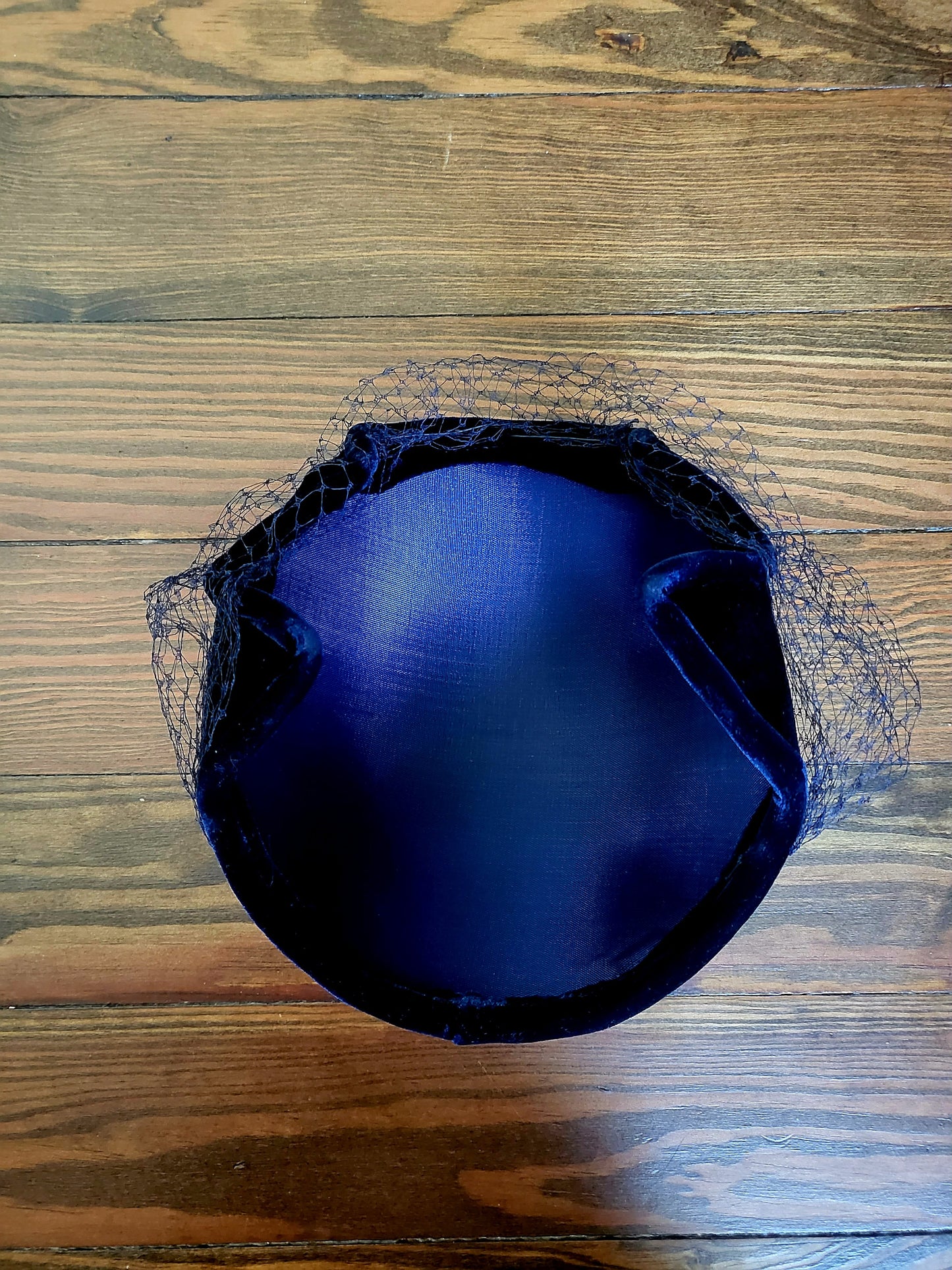 SOLD - Vintage 1950's Dark Navy Velvet Juliet Cap with Birdcage Veil