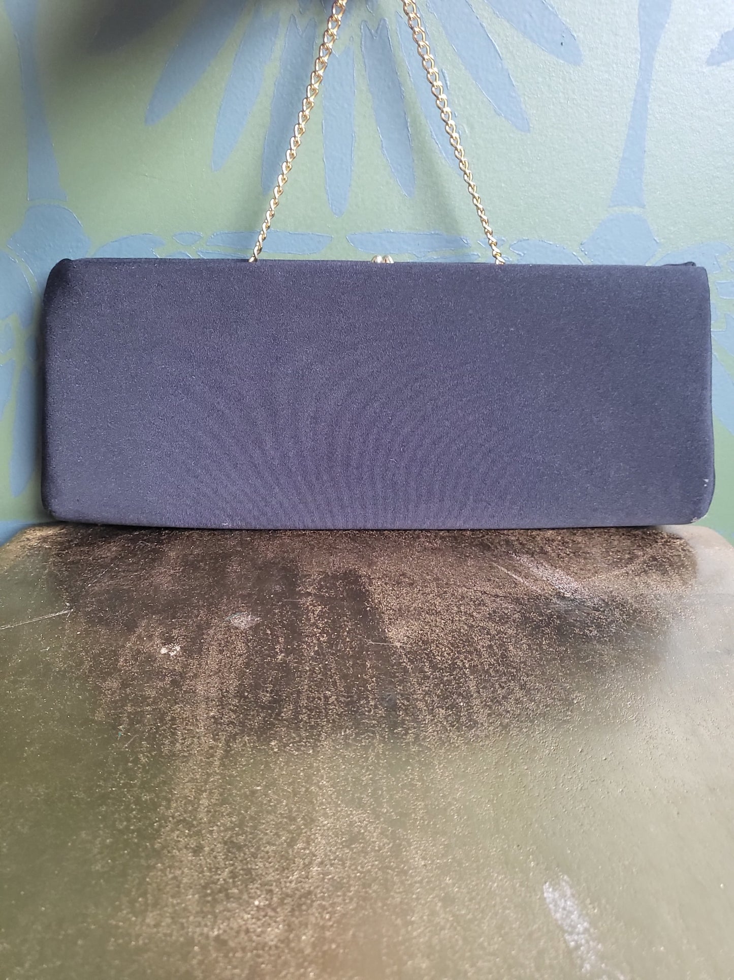 SOLD - Vintage 1940's-1950's Black Satin Evening Handbag