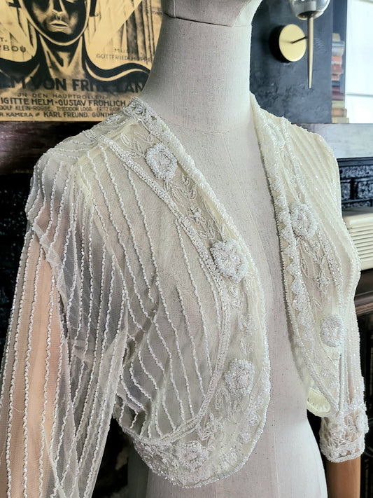 STYLE 5001 - Vintage "Stenay" Ivory Beaded Long Sleeve Bolero
