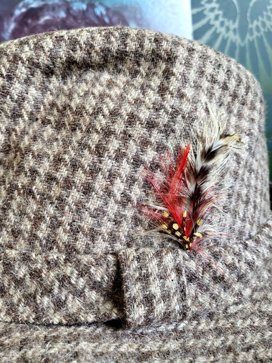 HAT48 - Vintage Adam of New York Houndstooth Stingy Brim Fedora - Tan