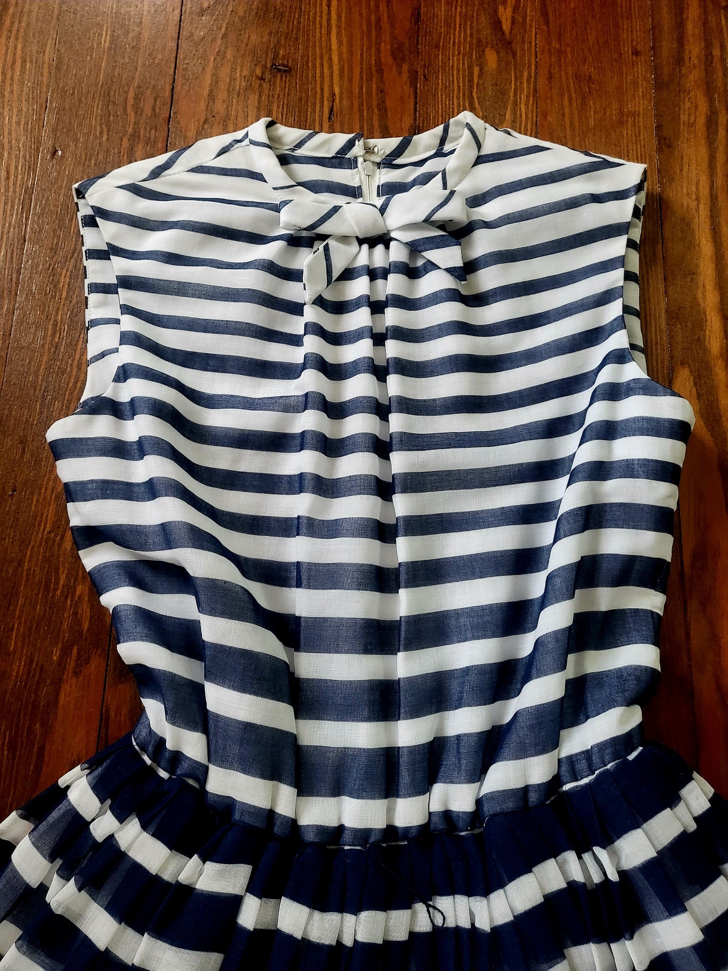 SOLD - Vintage Hartly Westwood Fashions Striped Full Skirt Dress -Navy/White