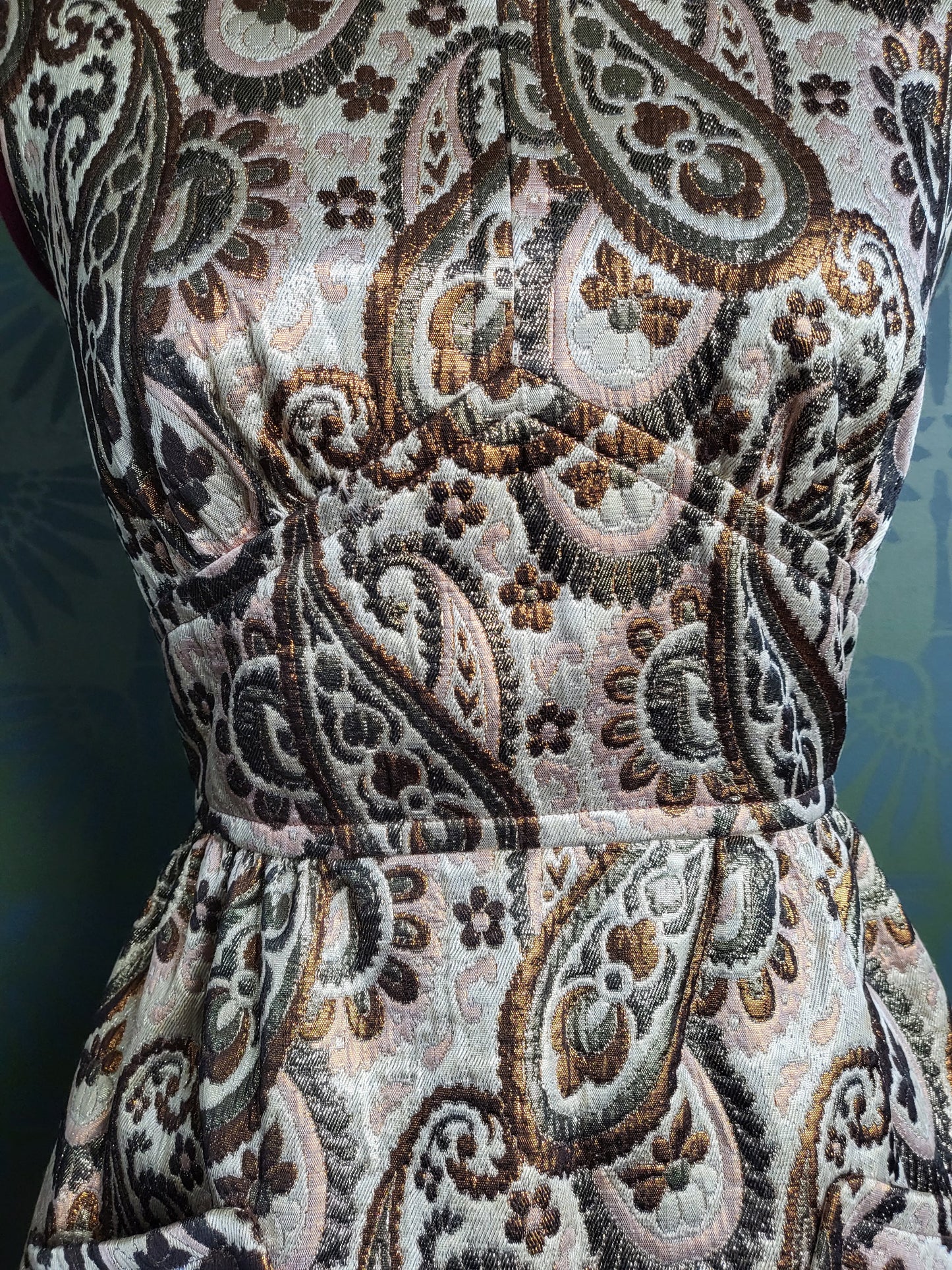 SOLD - Vintage 1960's Kent Original Metallic Bronze Paisley Short Gown with Jacket