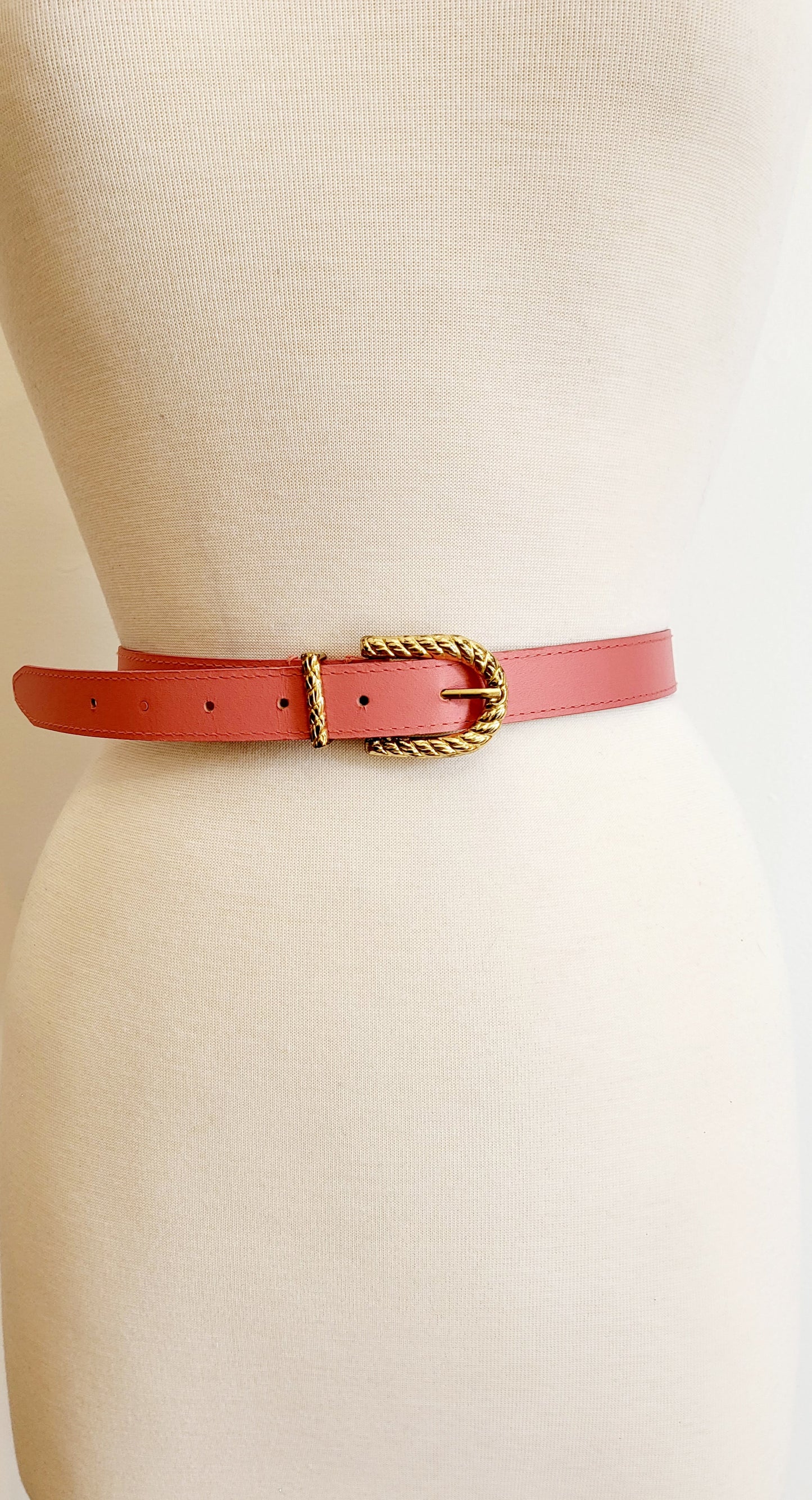 Pink Vegan Leather Belt with Gold Buckle
