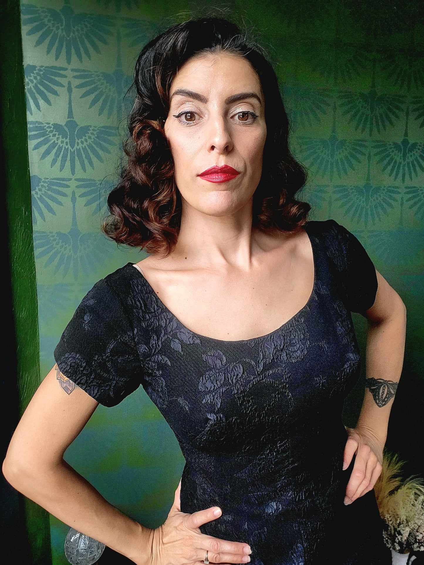 SOLD - Vintage 1950's-1960's Mardi Gras of New York Black Brocade Cocktail Dress